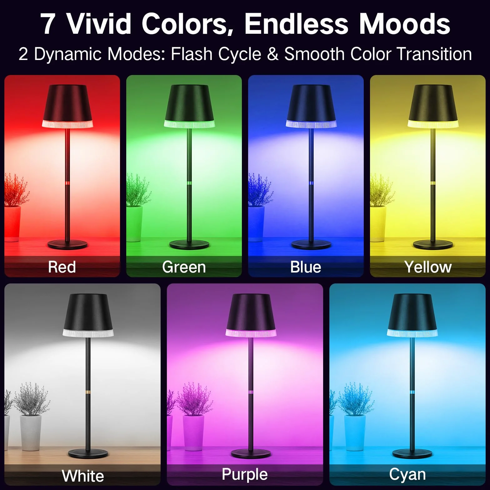 OUTON Lámpara de Mesa Inalámbrica con 3 Modos de Luz y RGB, LED Recargable con Control Táctil, Regulable y Memoria, Impermeable IP54 para Dormitorio, Bar y Café, Negro