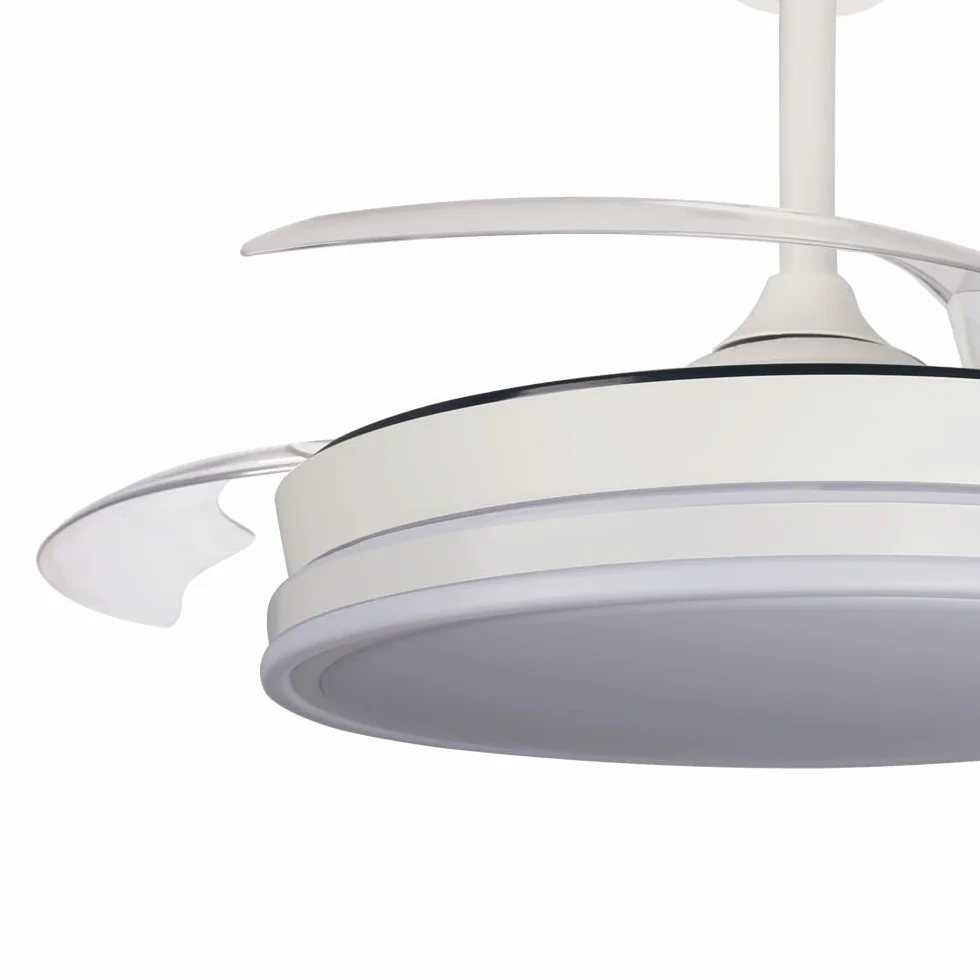 Ventilador de techo retráctil con aspas plegables Surpino Blanco, luz LED 45W, mando a distancia CCT regulable