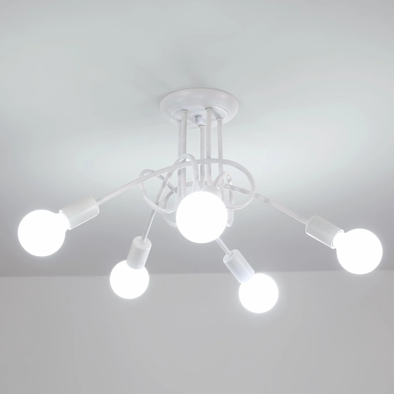 Riserva Lámpara de Techo Industrial 3-Luz Sputnik Plafón Vintage Blanco para Sala Dormitorio Cocina Comedor