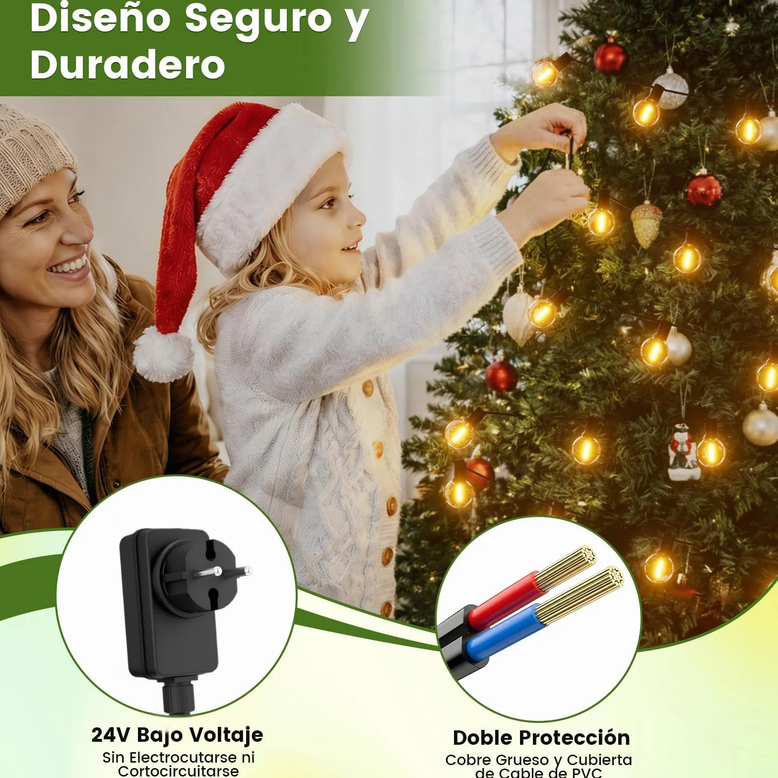 Yuusei Guirnalda LED Exterior 30M, 52 Bombillas Plástico Inastillable, Impermeable 4 Modos Control Remoto