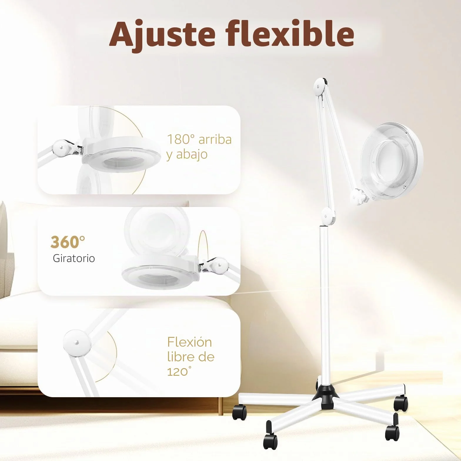 Lámpara LED con lupa 125 mm 5 dioptrías de pie trípode blanco