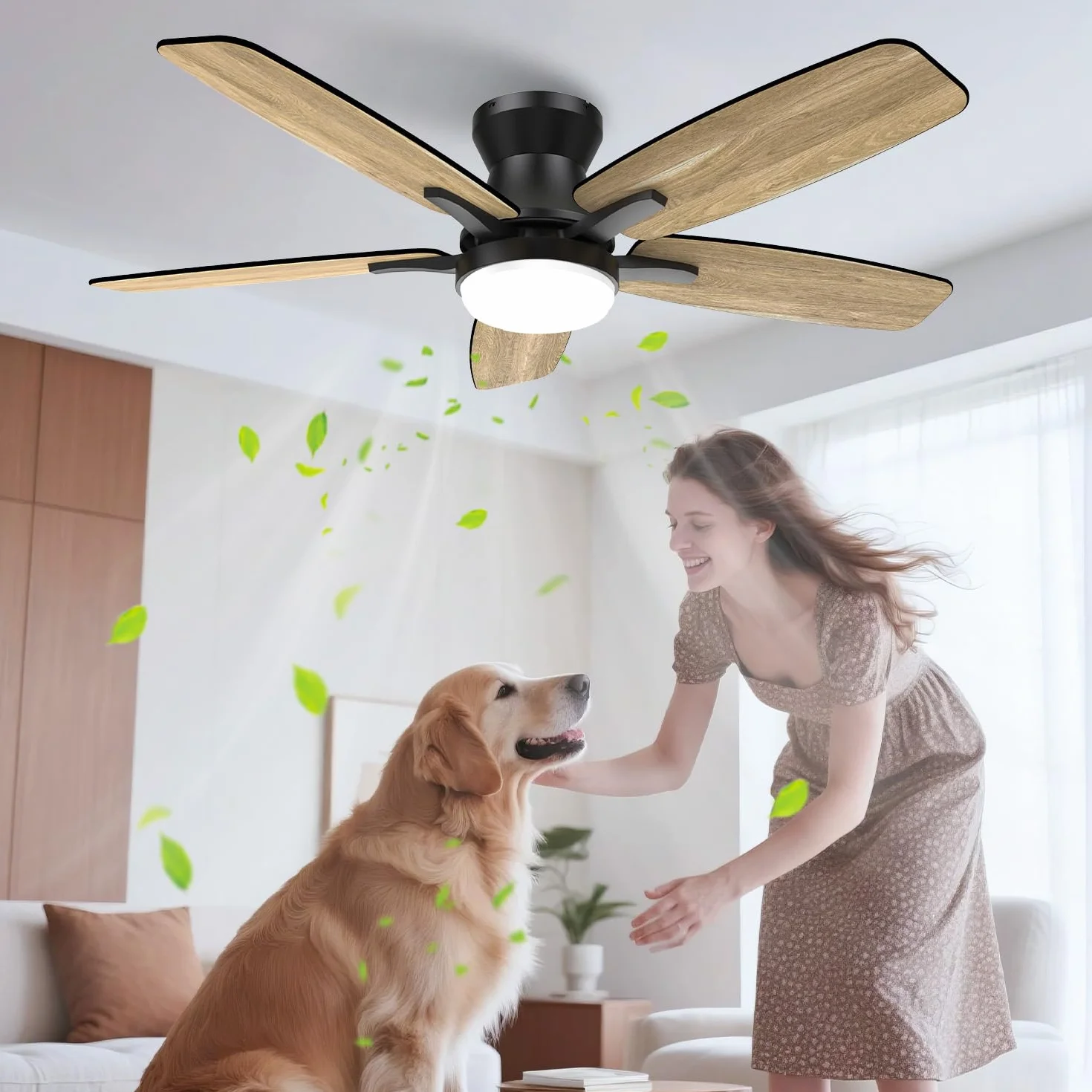 Airwit Ventilador de Techo con Luz Silencioso 106 cm, Mando a Distancia, Motor DC, 6 Velocidades, Aspas Doble Cara