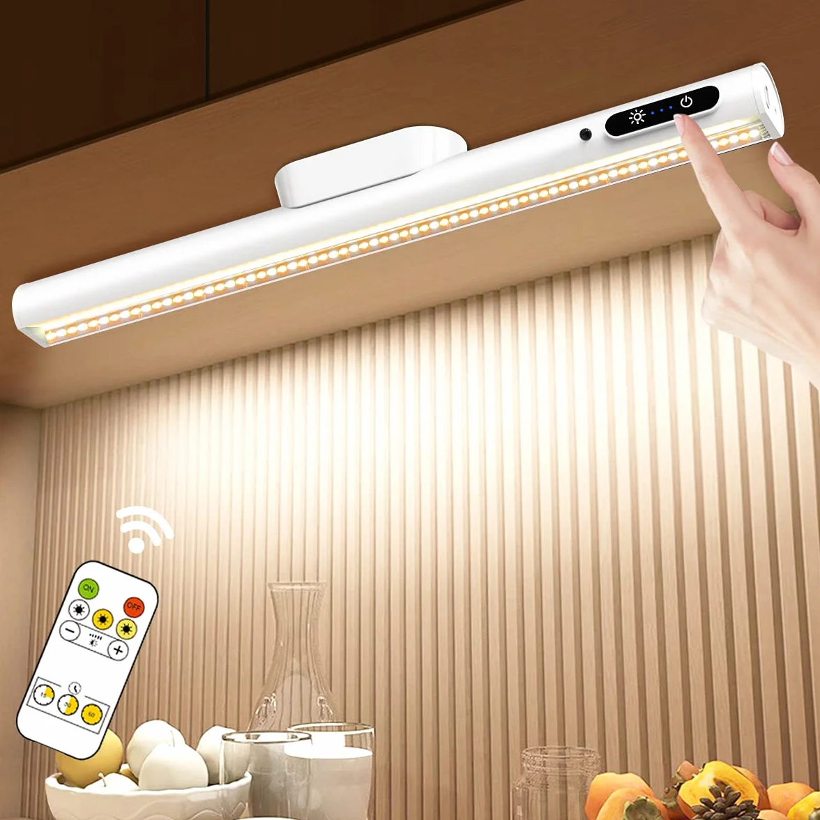 Hapfish Lampara LED Escritorio 4000mAh, Flexo LED Escritorio Sin Cable con Mando a Distancia, Luz Armario USB Recargable Magnetica Inalambrica, Lámpara Pared Pilas para Cocina Mesa Estanteria Espejo
