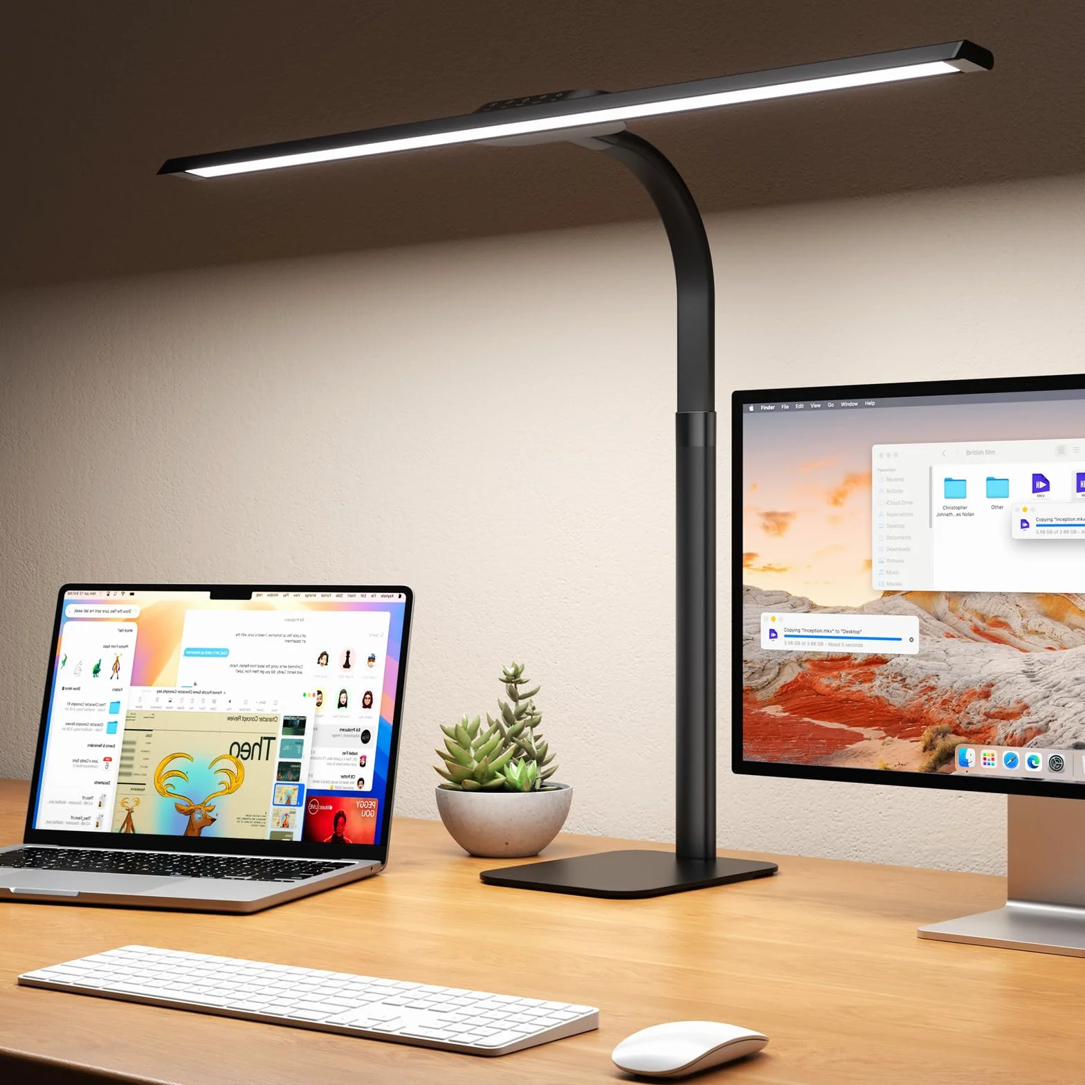 Kary Lámpara de escritorio LED con base, 24W 80cm 1800Lumen Lámpara de luz diurna regulable ultra brillante con Standfu para oficina, trabajo, diseño, arquitecto, regulación automática
