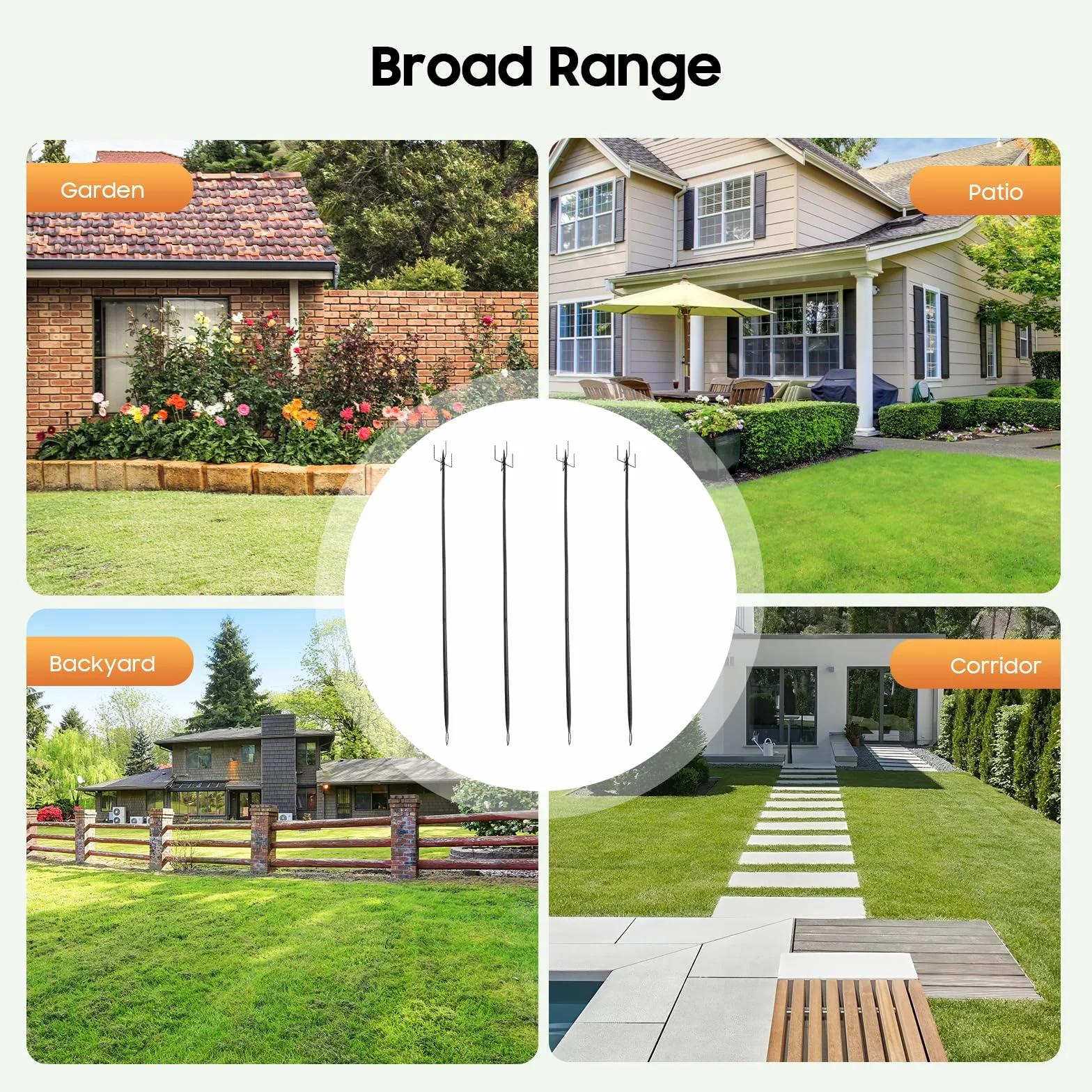 Gancho de Pastor, 4Pzs Postes de Luces de Cadena, Colgador de Pie con Base de 5 Puntas, Ajustable Estaca Jardín Resistente para Exteriores Patios Jardines Camping Iluminación Decoración