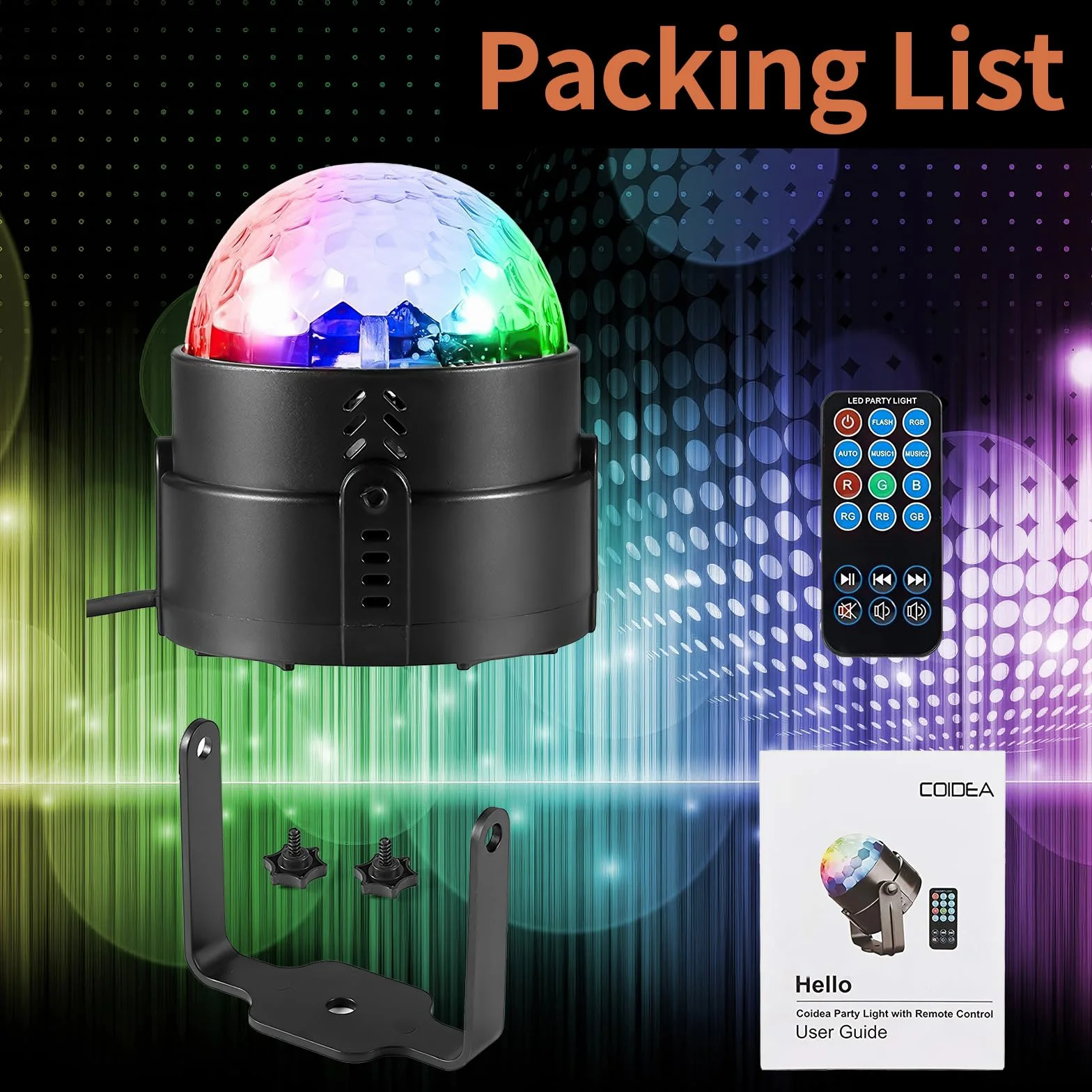 COIDEA Bola de discoteca activada por sonido, con luces LED RGB 3 W efecto estroboscópico, para DJ, espectáculo baile, el hogar, habitación, fiestas, cumpleaños, boda, club, pub, mando a distancia