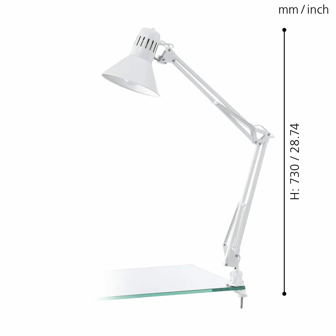EGLO Firmo Lámpara de mesa con pinza de sujeción de 1 foco, estilo vintage, industrial, retro, de acero y plástico de alta calidad; lámpara con interruptor en blanco brillante, casquillo E27
