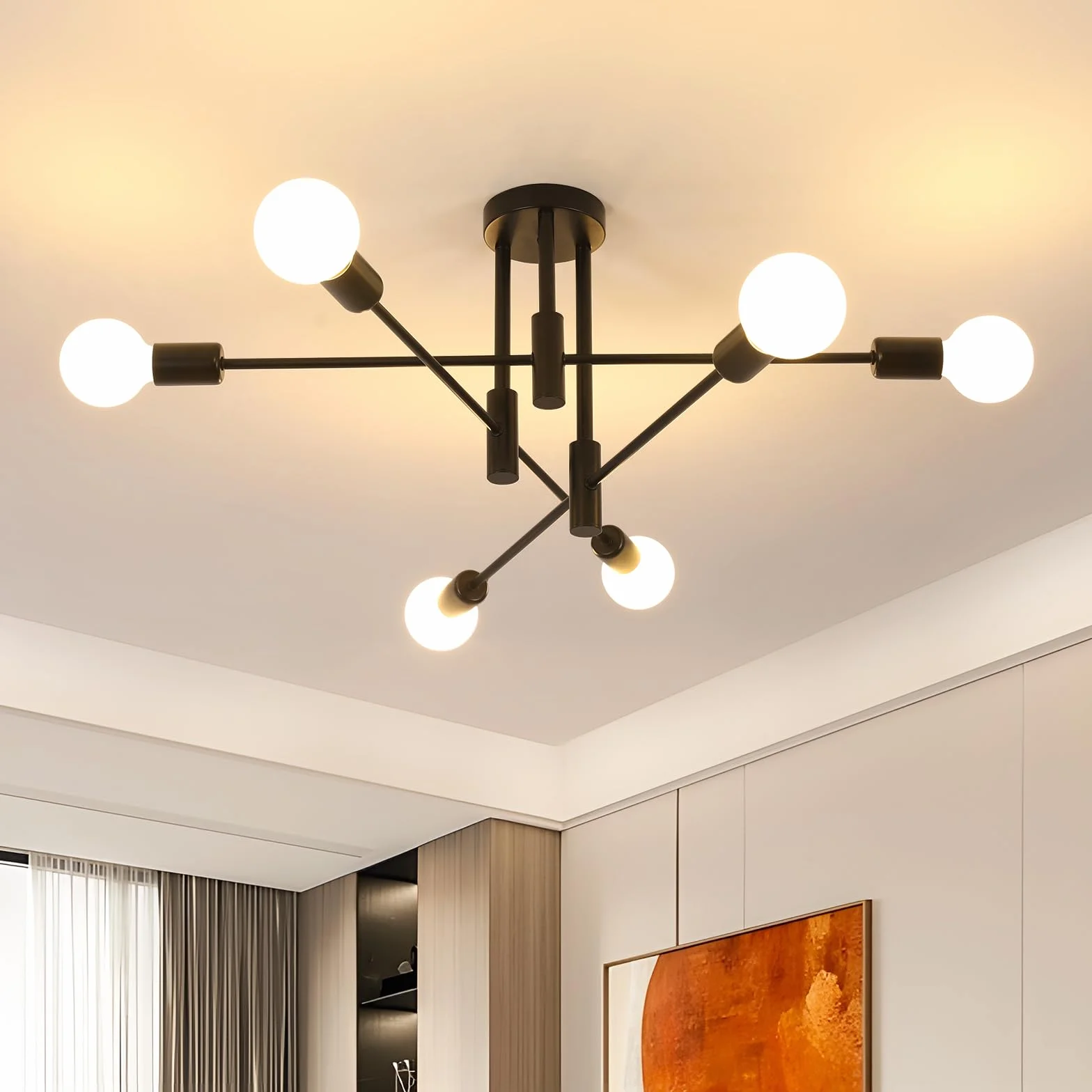 Goeco Lámpara de Araña Negro 70cm 6 Luces E27 Orientable 180° Metal