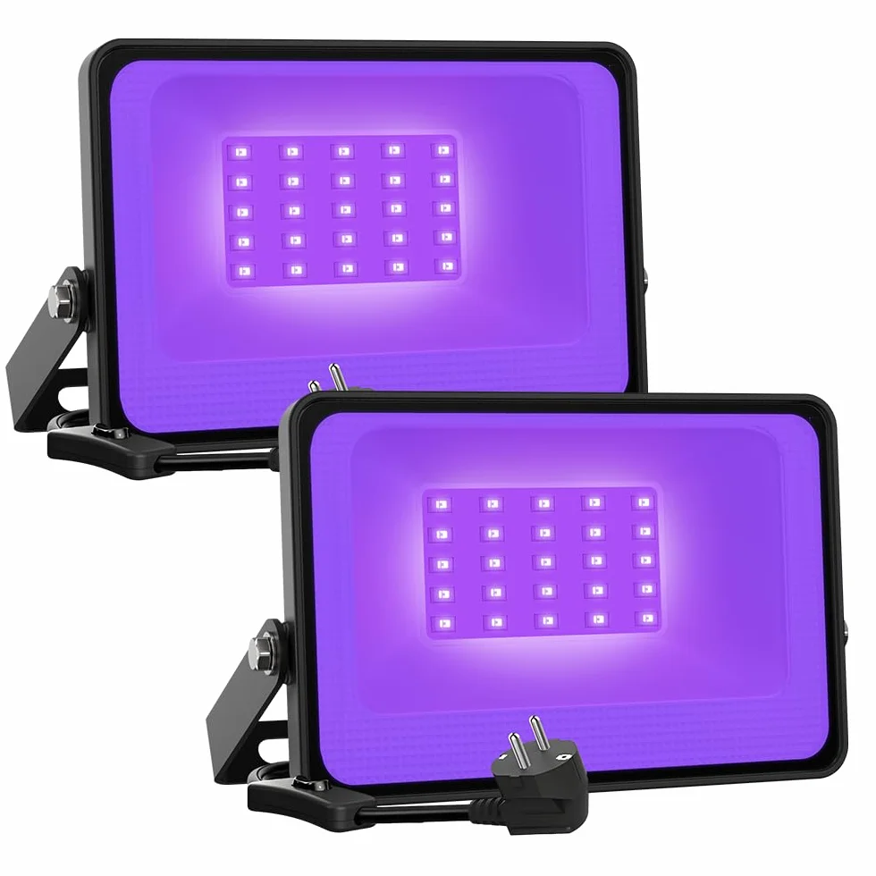 Onforu 2 Pack 30 W Luz UV, Foco UV Ultravioleta, Luz Negra Impermeable IP66, Fluorescente Lámpara de Escenario Blacklights para Halloween Bar Club DJ Discoteca Fiesta Pinta Corporal Gimnasio