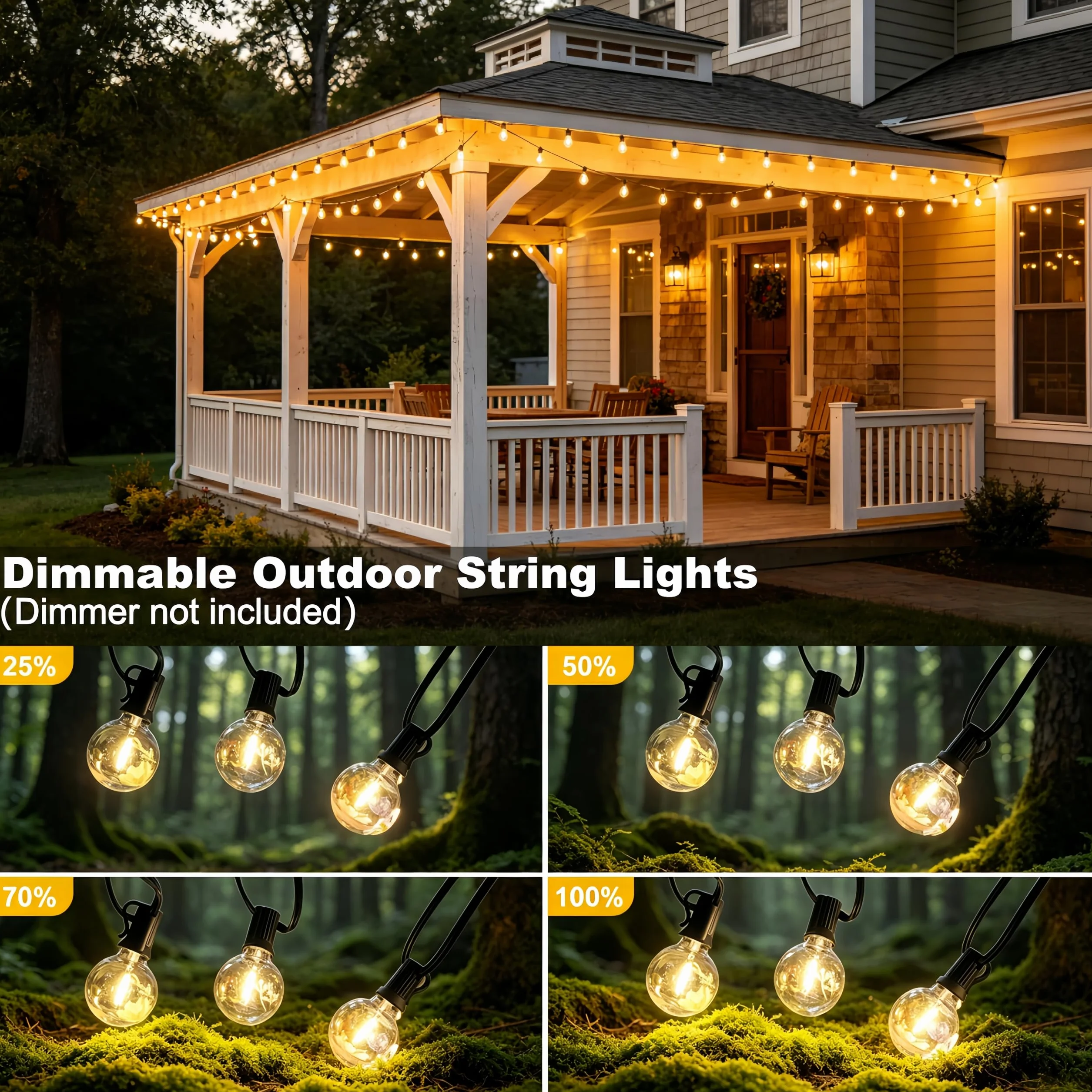Guirnalda Luces Exterior 30M IP45 Impermeable Led 2700K Blanco Cálido Jardín Patio