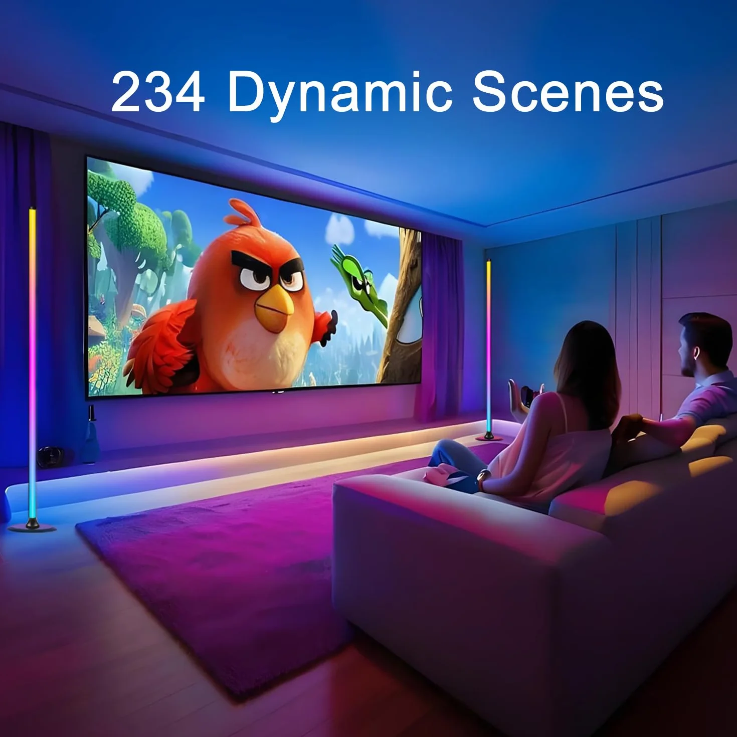 Lámpara de Pie LED Regulable RGB 1.2 m con Control Remoto y APP, 16 Millones de Colores, 234 Modos, Negro