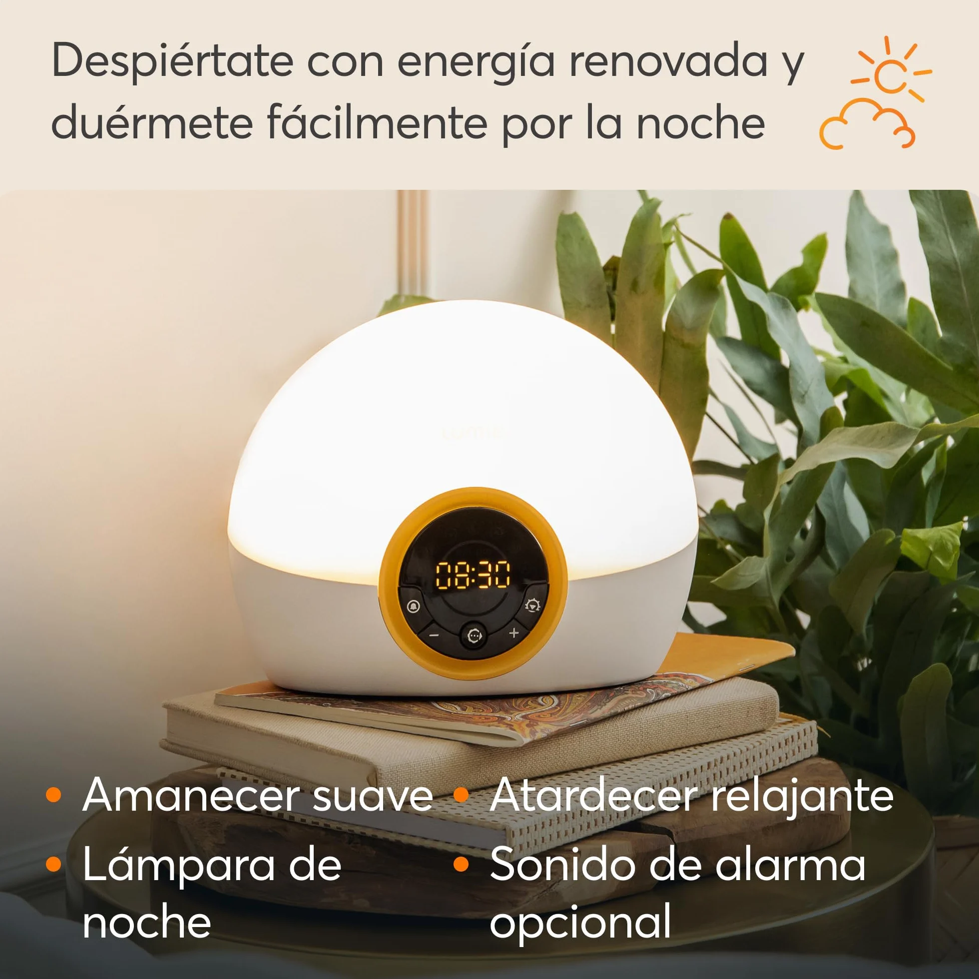 Lumie NBCKE-2000 Bodyclock Rise 100 Despertador de Luz LED, Simulación de la Salida y la Puesta del Sol, Pitido de Alarma Opcional, Blanco