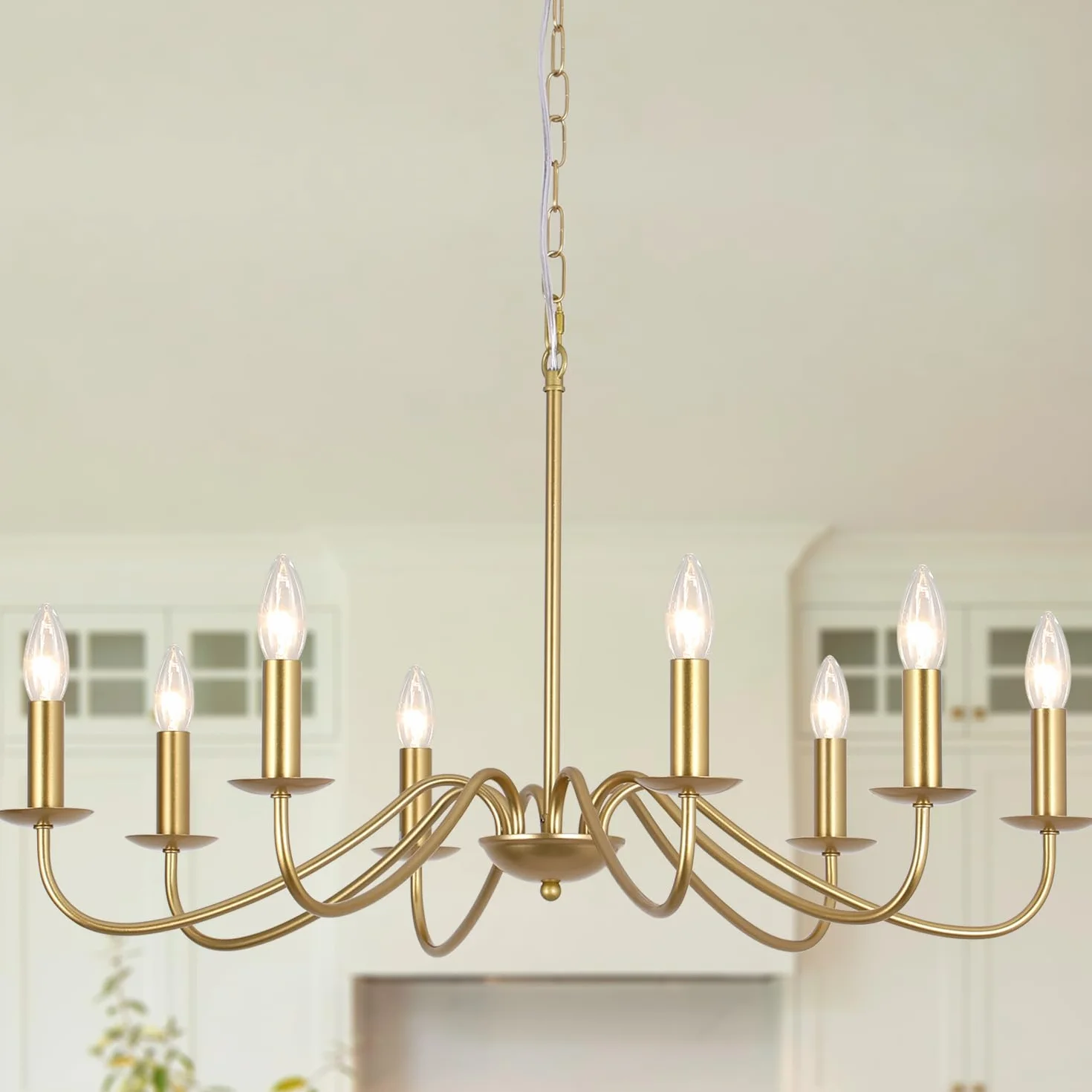 Lámpara Colgante Industrial Dorada 8 Luces E14 Vintage para Salón