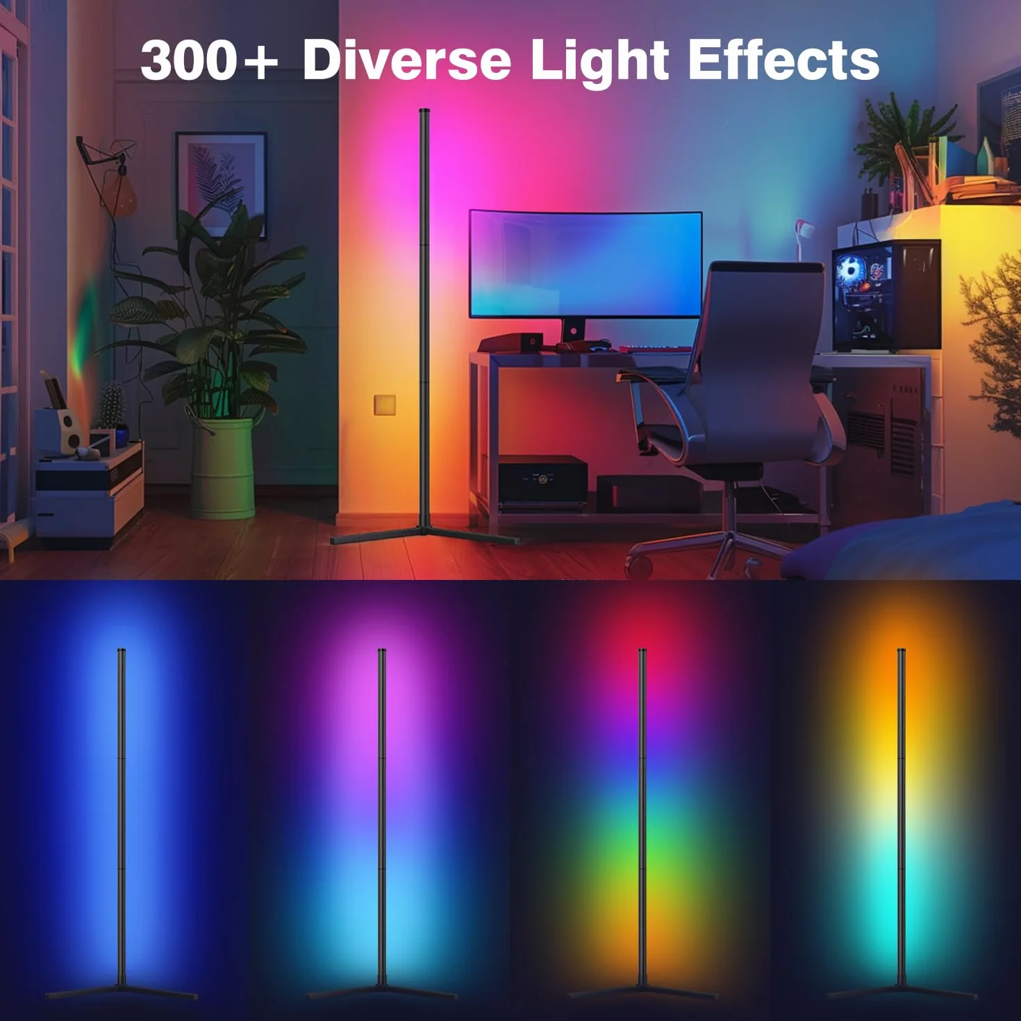 Riyo Lámpara de Pie LED RGB con APP y Mando a Distancia, 16 Millones de Colores, Sincronización de Música