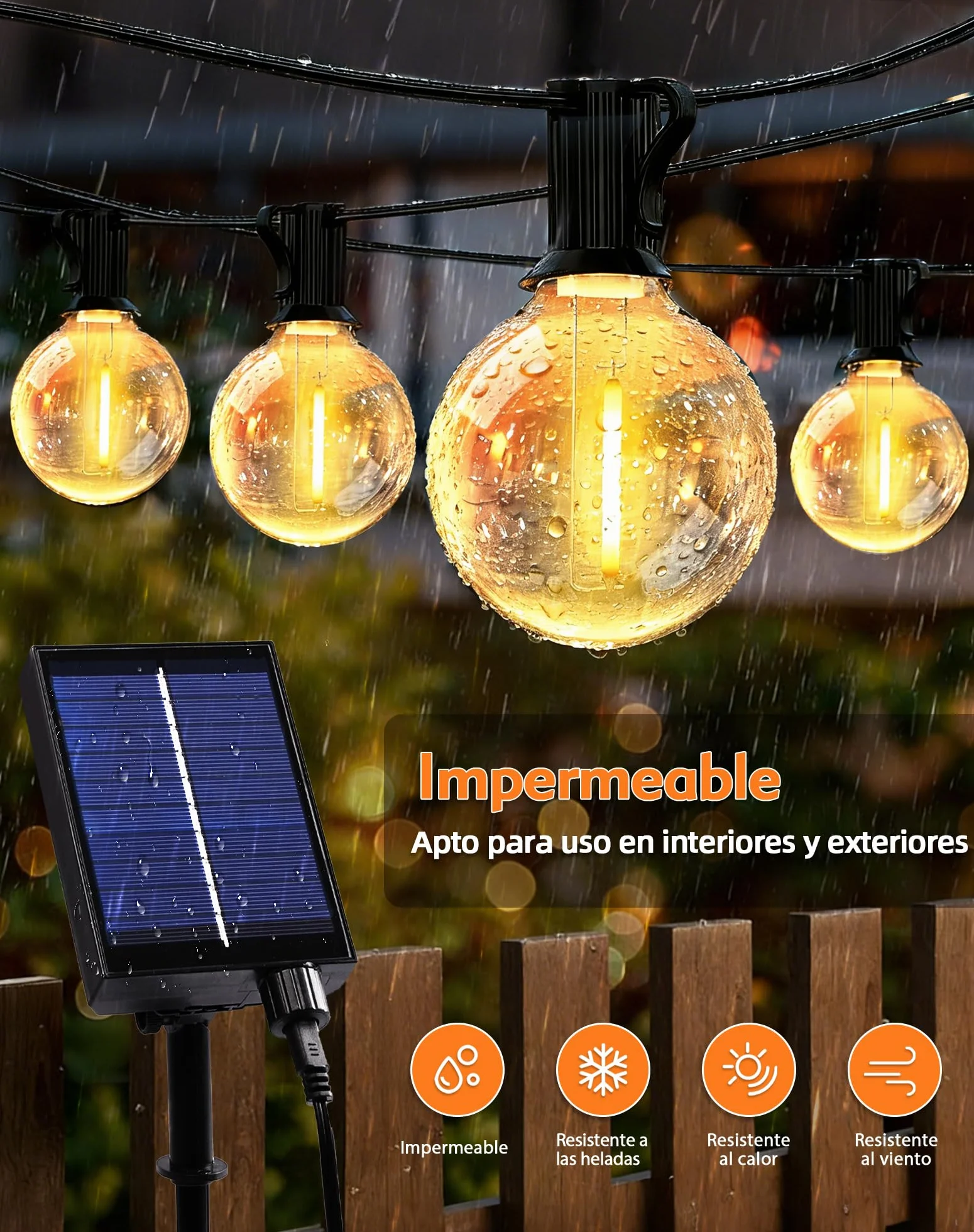 Guirnaldas Luces Exterior Solar 10M LED 15+1 Bombillas 8 Modos Impermeable con Control Remoto para Jardín Patio
