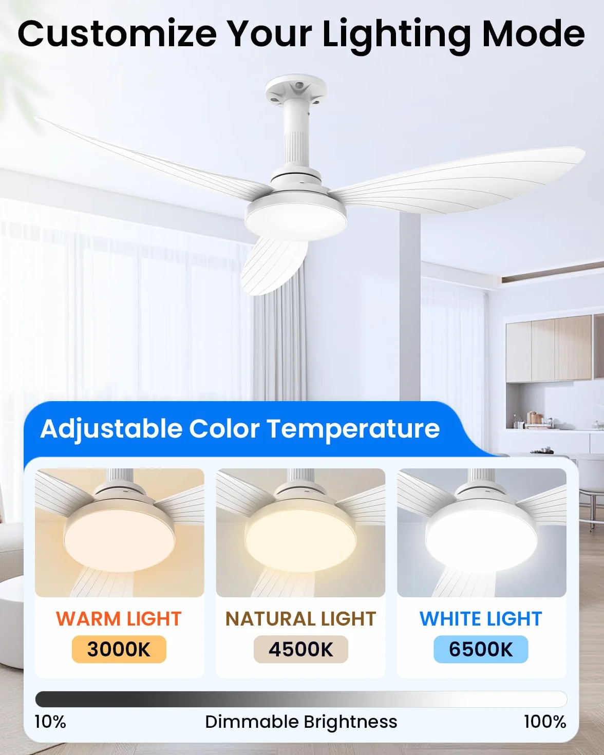 Hisummer Ventilador de Techo con Luz, Motor DC Reversible, 106cm, E27, Mando, Silencioso