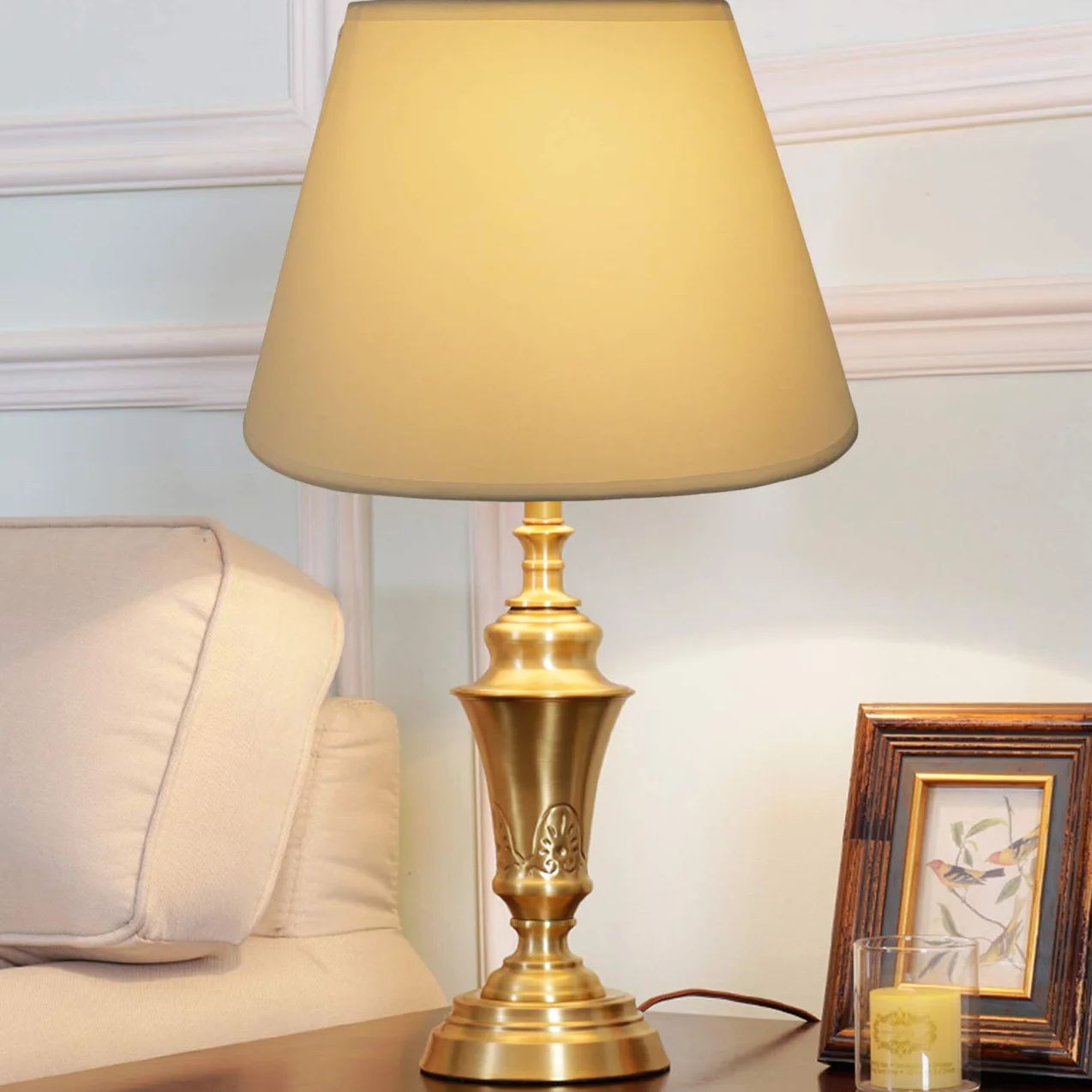 DULEE Lámparas de mesa pantalla 25 cm blanco