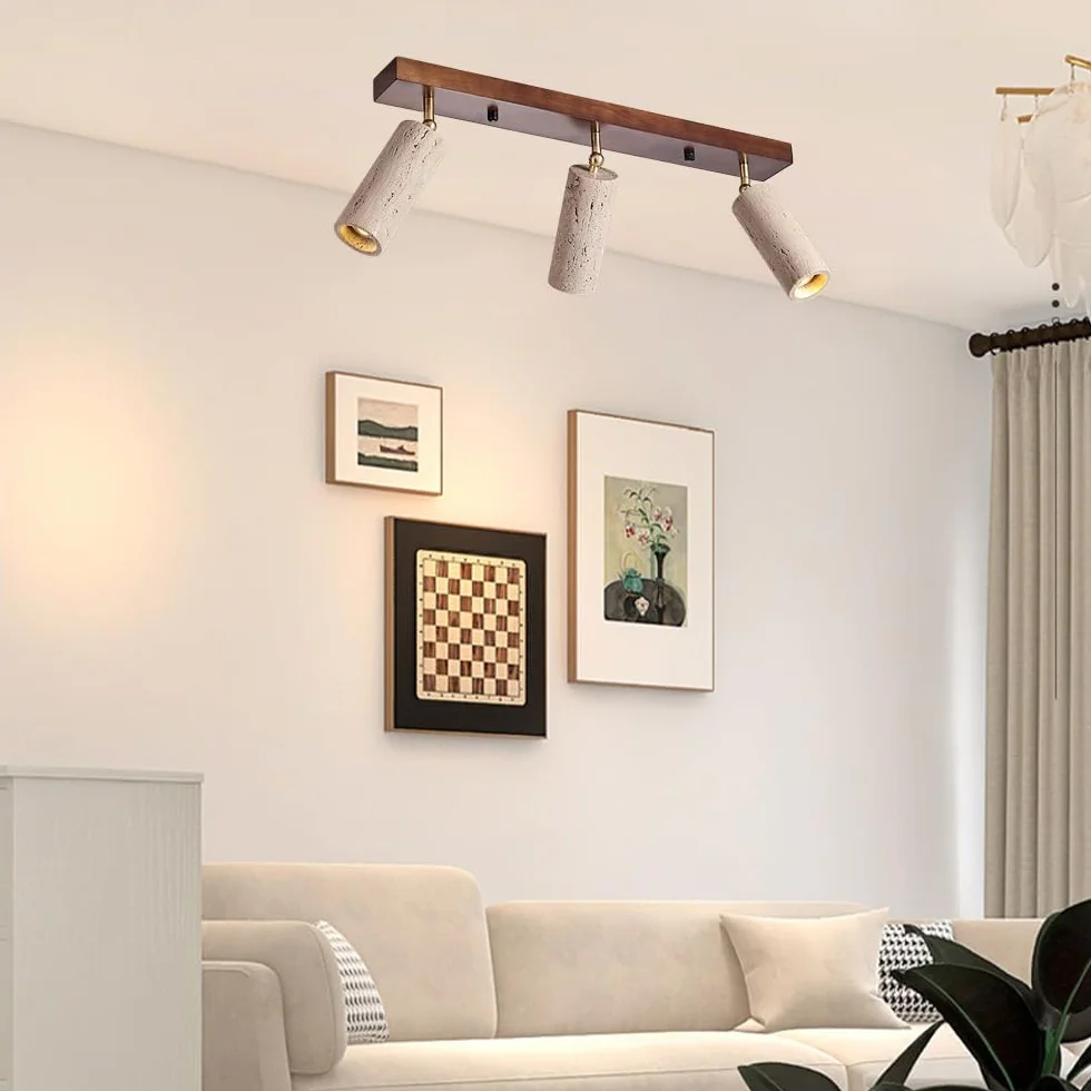 Lámpara de techo ajustable 3 luces Wabi Sabi travertino amarillo color Nogal