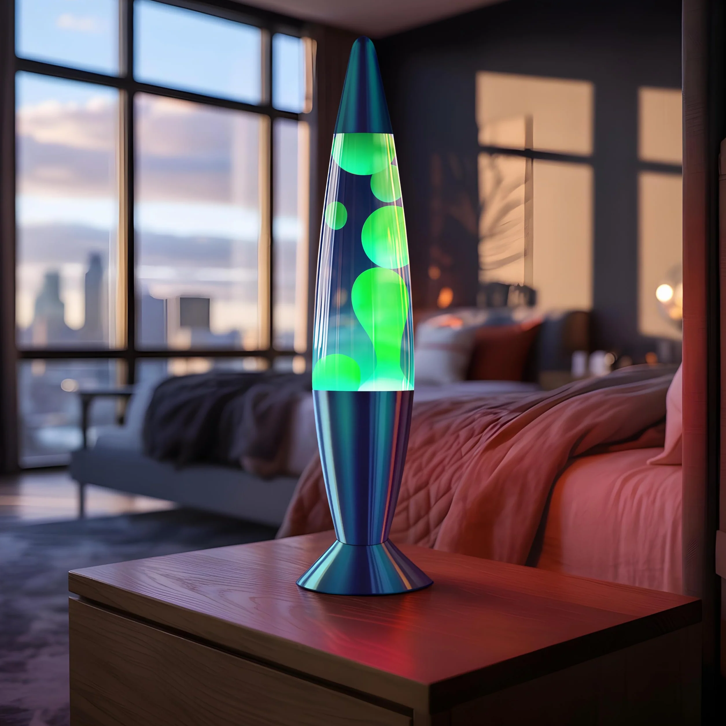 Jambo Hermosa Lámpara de Movimiento Líquido con Cera Que Fluye como Lava, Base Azul, Líquido Azul, Cera Amarilla, 16"