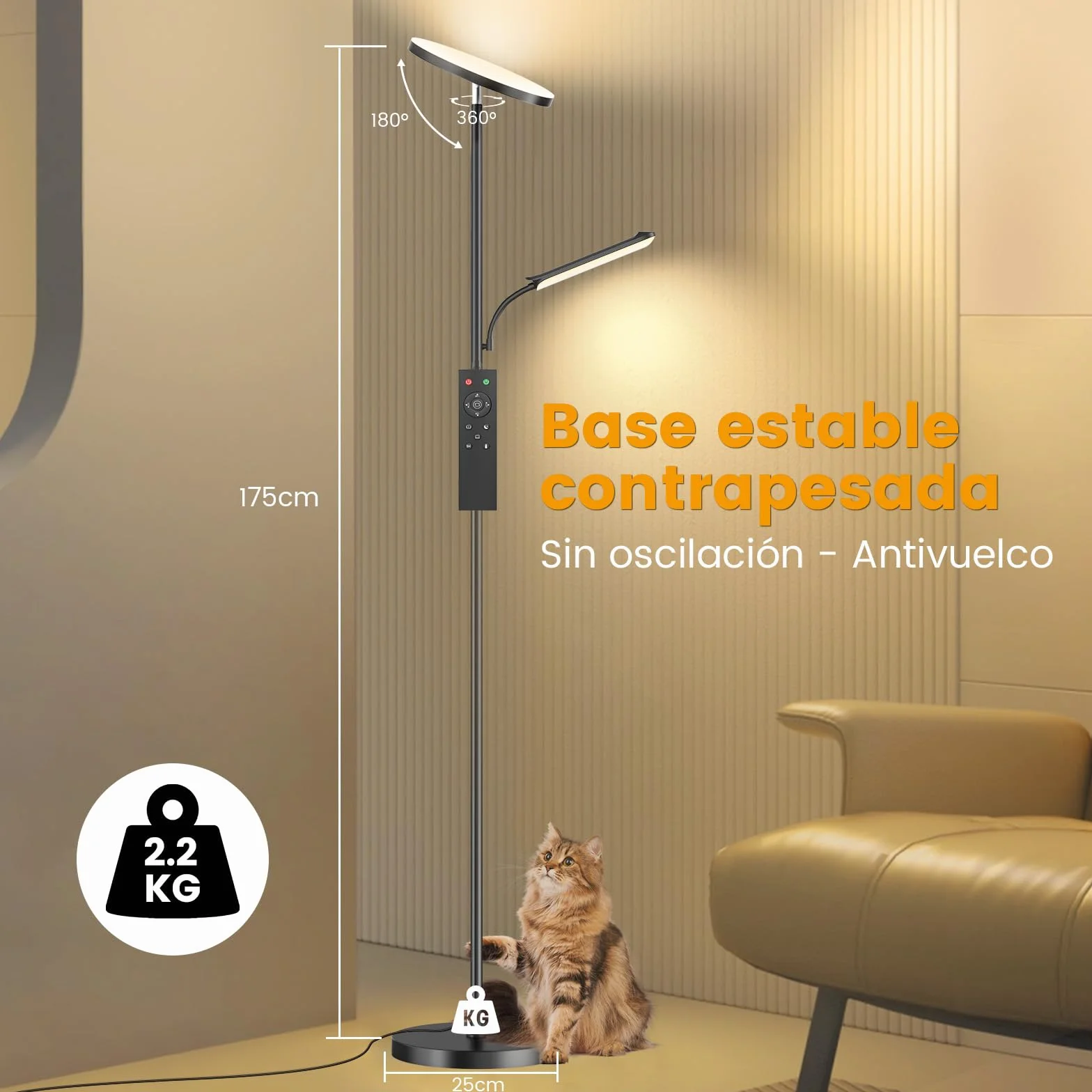 Lámpara de Pie LED Regulable 42W 4000LM para Salón con Luz de Lectura