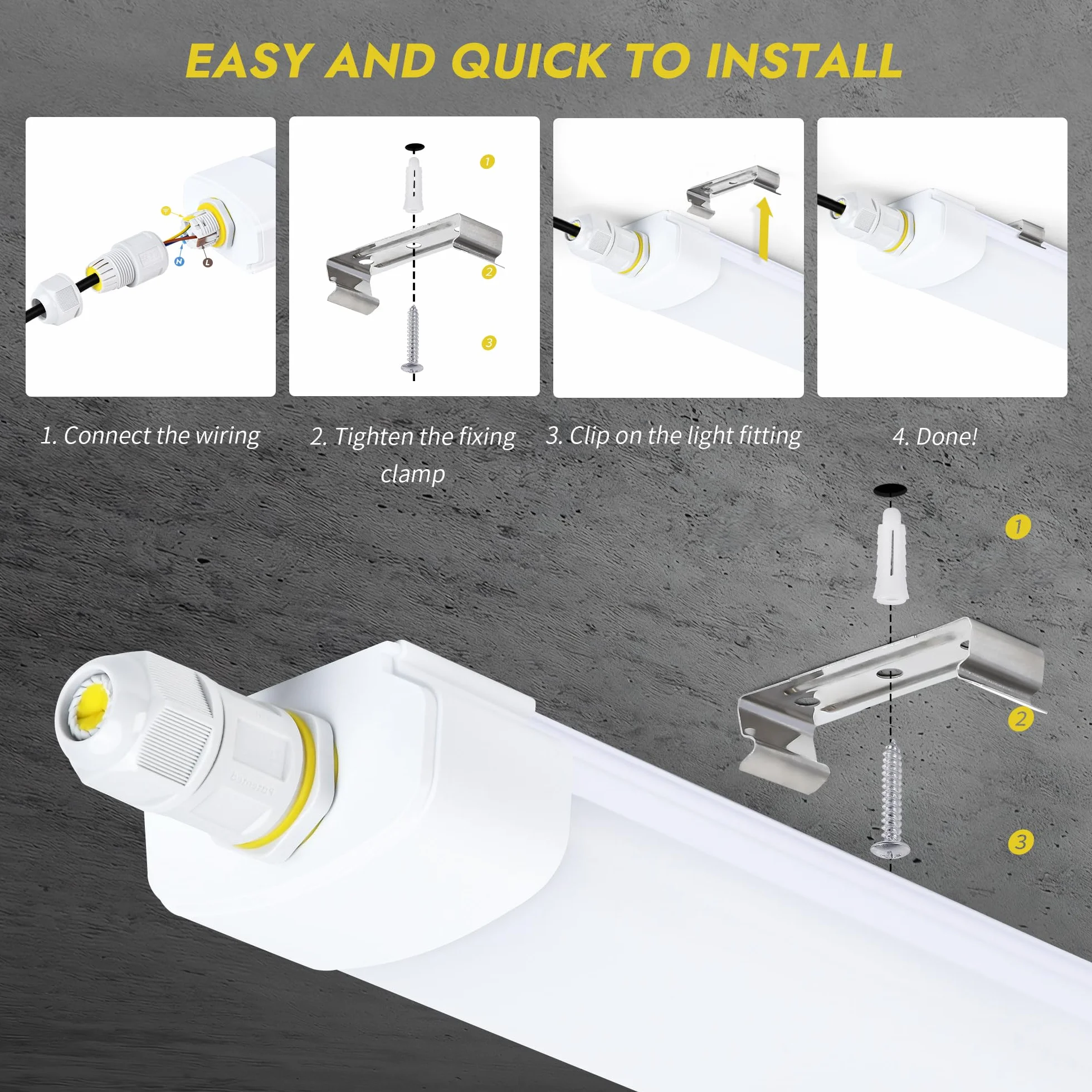 GeyouLux Fluorescente LED 90cm Plafon 30W 3780lm 5000K IP65 Estanca Tubo 144 LEDs Blanco Cocina Taller