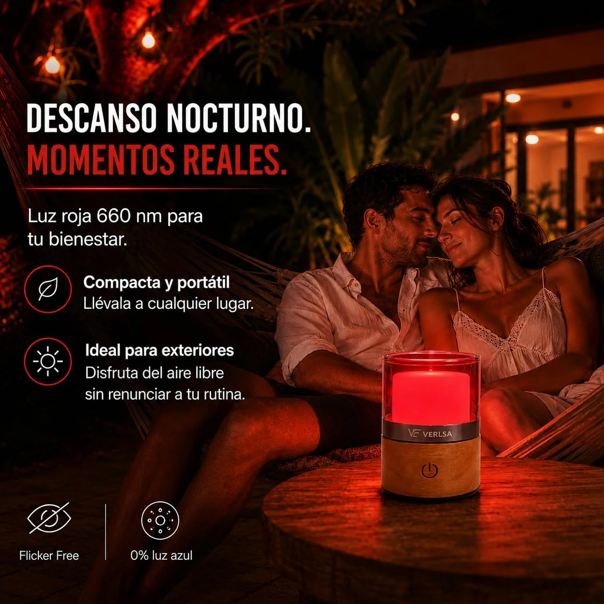 Lámpara Luz Roja Nocturna 660nm Terapia de Luz Roja Recargable Timer 30-60 min