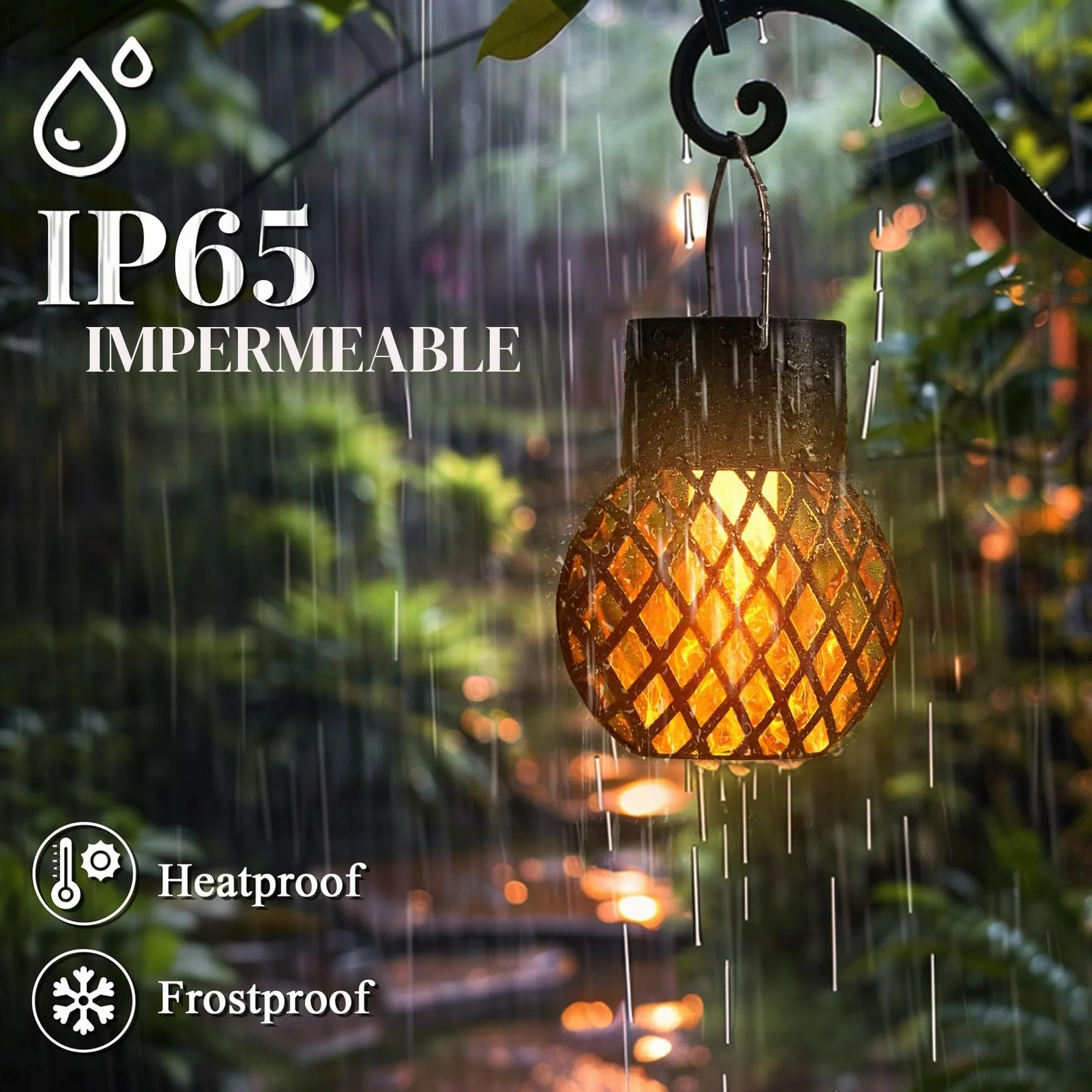 GIGALUMI Paquete de 8 luces solares colgantes de llama parpadeante, luces solares impermeables para jardín, patio, valla, árbol