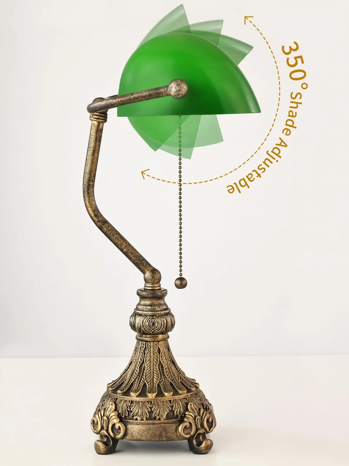 Lámpara de escritorio vintage de cristal verde para oficina en casa o biblioteca, con interruptor de cadena y enchufe, bombilla LED incluida.