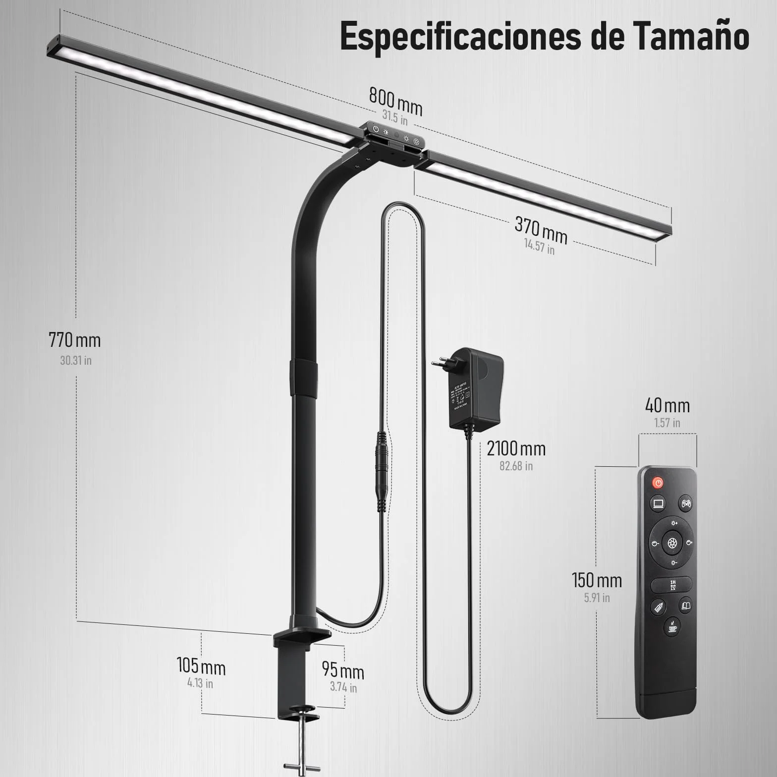 Jeebel Lámpara de Escritorio Pinza LED 24W 80cm Doble Cabezal 1800LM 10 Temperatura Color 10 Niveles Brillo