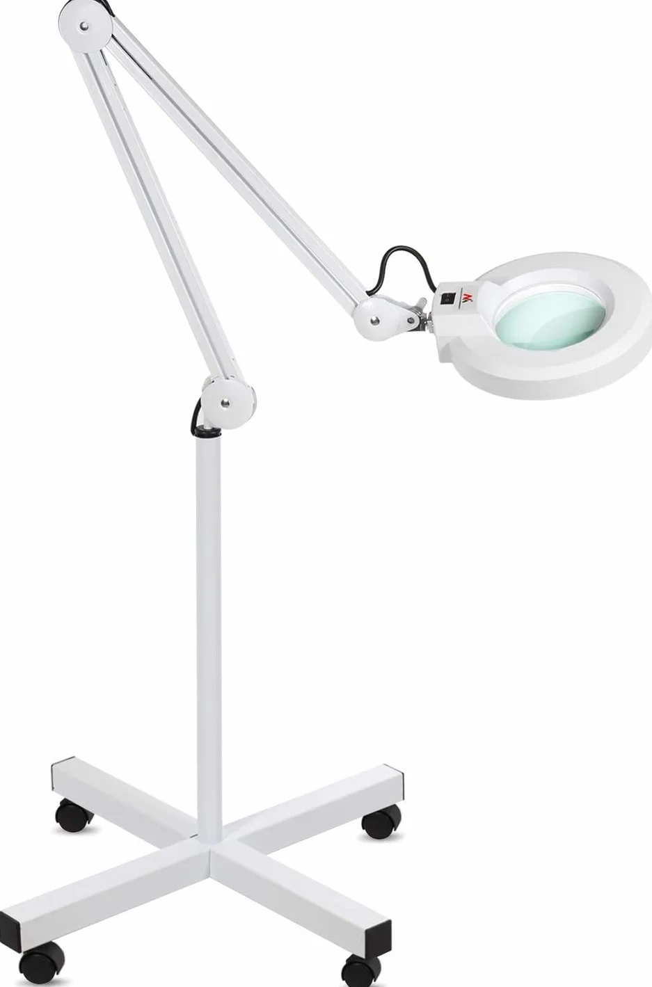 Lámpara LED de suelo con lupa 8 dioptrías aumento brazo ajustable giratoria con ruedas GIRO