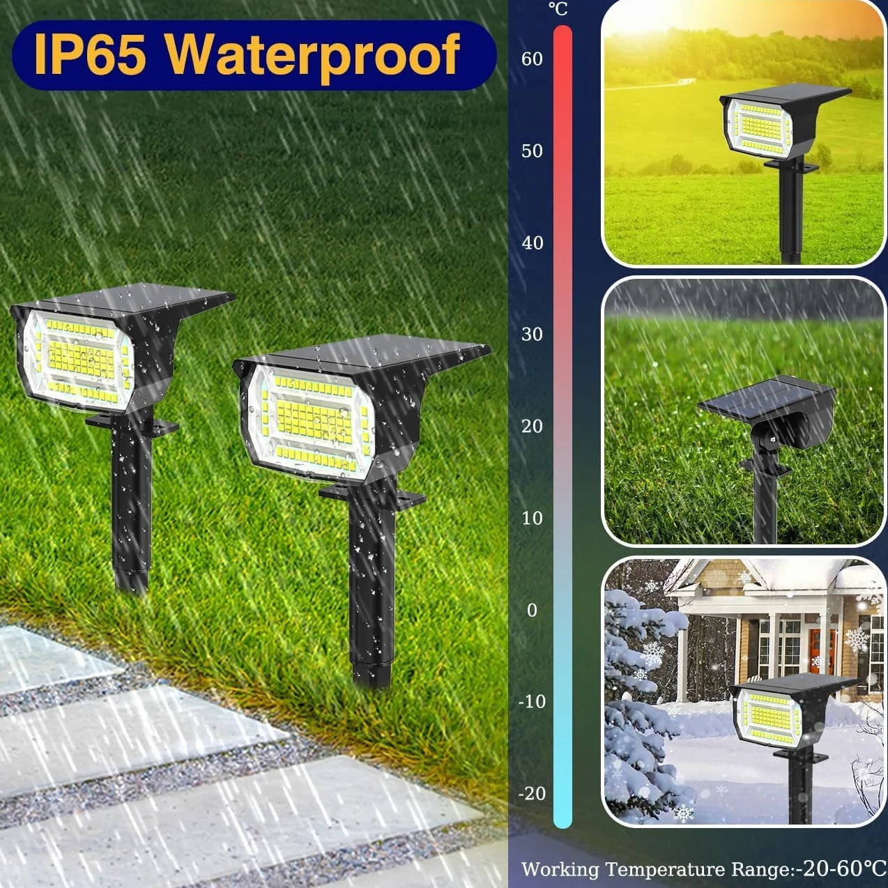 LOTMOS Luces Solares LED Exterior Jardin 4 Paquete 72LED IP65 Blanco Calido