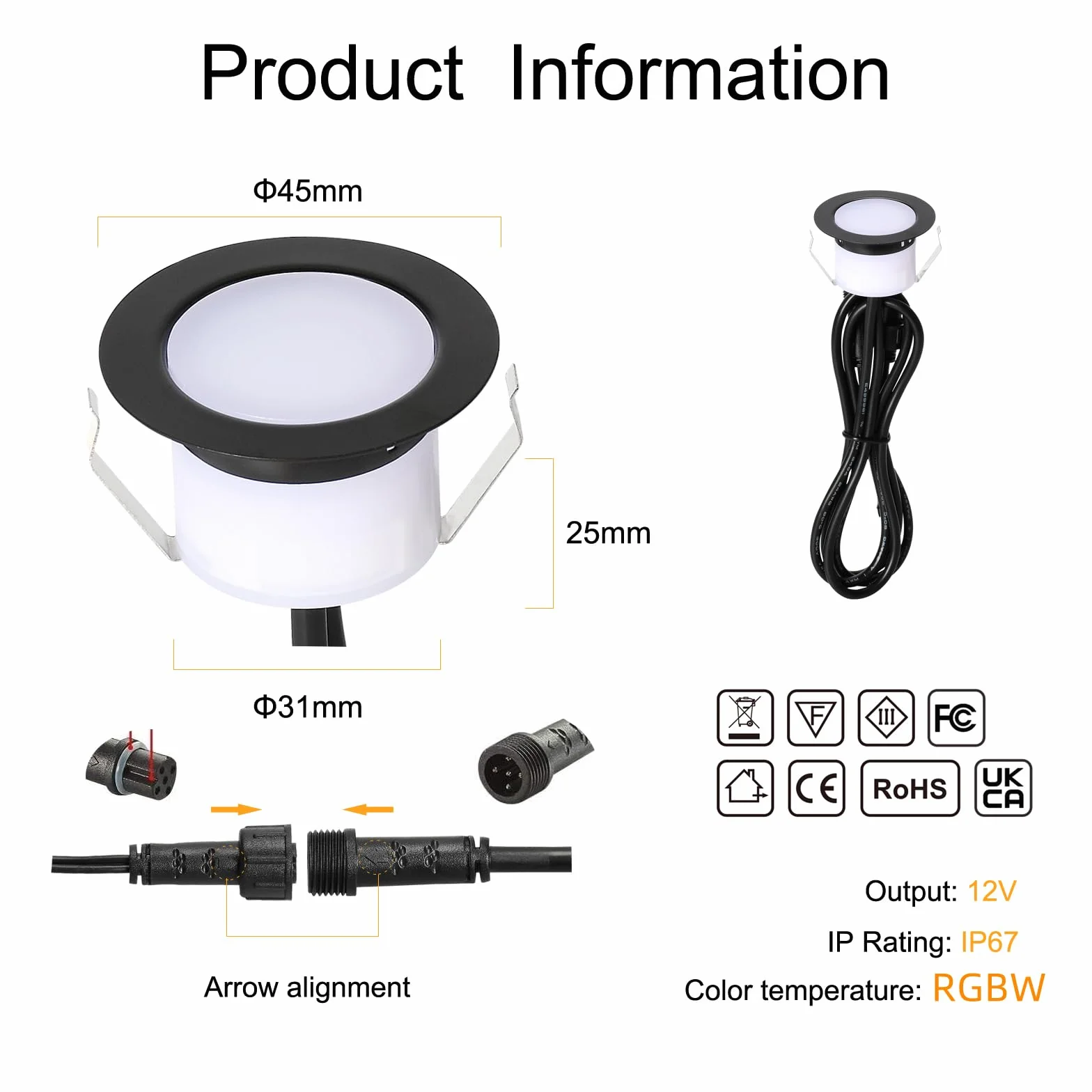 WiFi - Foco LED empotrable, exterior RGBW-GEYUEYA Home Ø45 mm 12 V RGB/blanco cálido, luces de terraza para Patio Path Steps de jardín con mando a distancia 24 teclas, lote de 30
