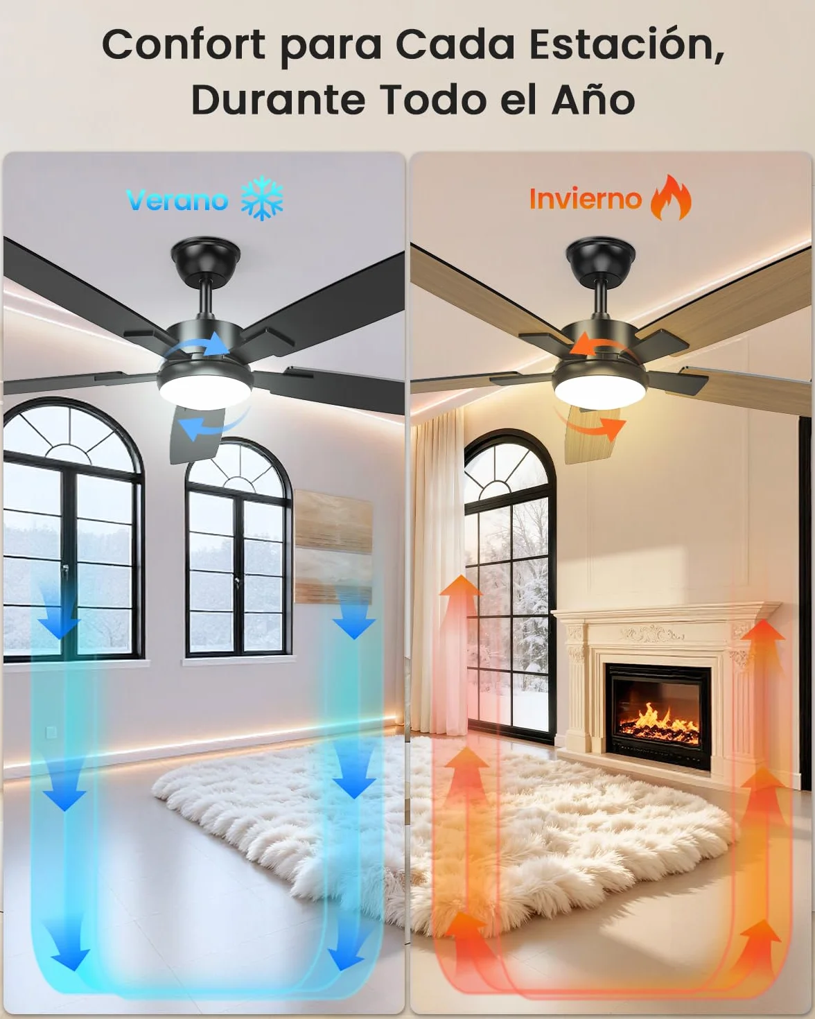 Ventilador de Techo con Luz Silencioso 132cm Aspas Reversibles Motor DC Regulable con Mando