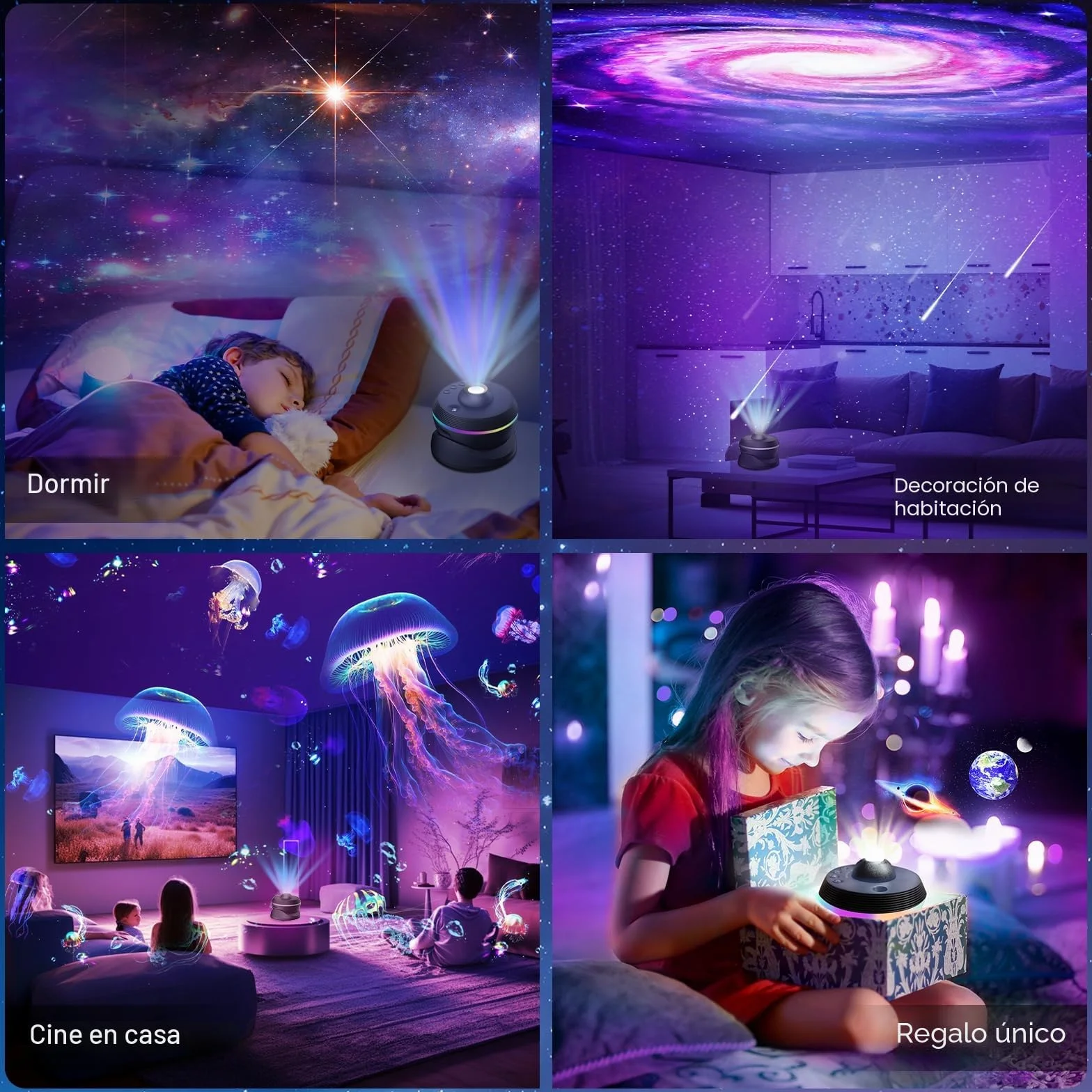 Proyector Estrellas 4K HD Planetario con 13 Discos Planetarios, Rotación 360°, Luz Nocturna con Temporizador y Meteorito Dinámico