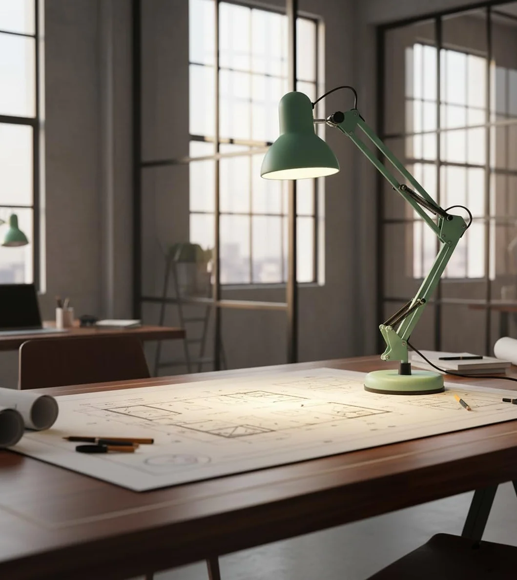 BEL AIR HOME - Lámpara de Escritorio LED Articulada Flexo Antigona | Diseño Vintage Retro | Altura Ajustable 34-67 cm | Metal Resistente | Ideal para Oficina y Hogar, (VERDE MATE)