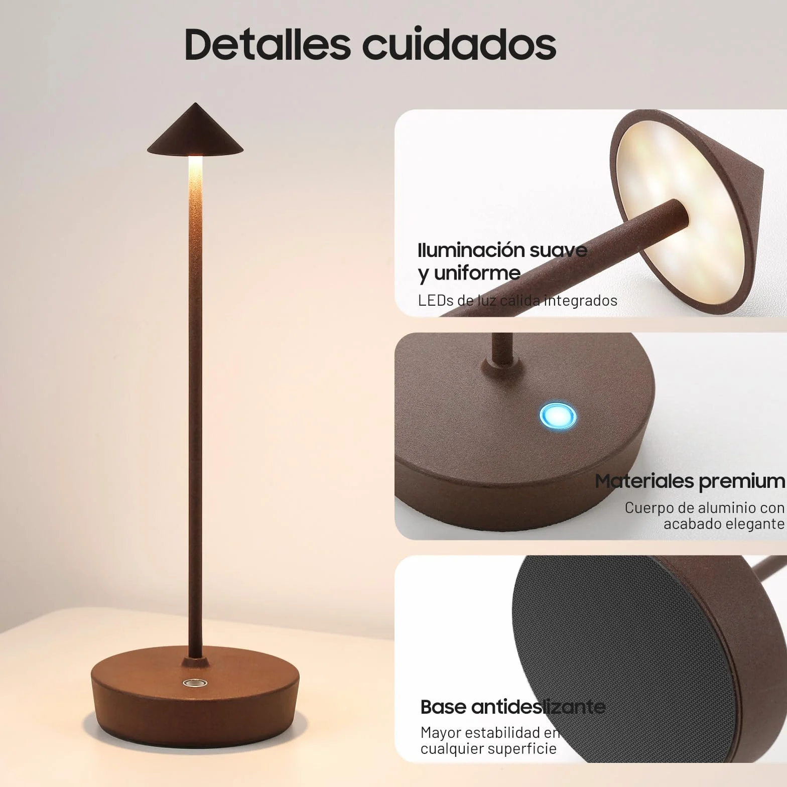 Lámpara de Mesa LED Recargable 6000mAh IP54 3 Modos de Luz Brillo Regulable Táctil