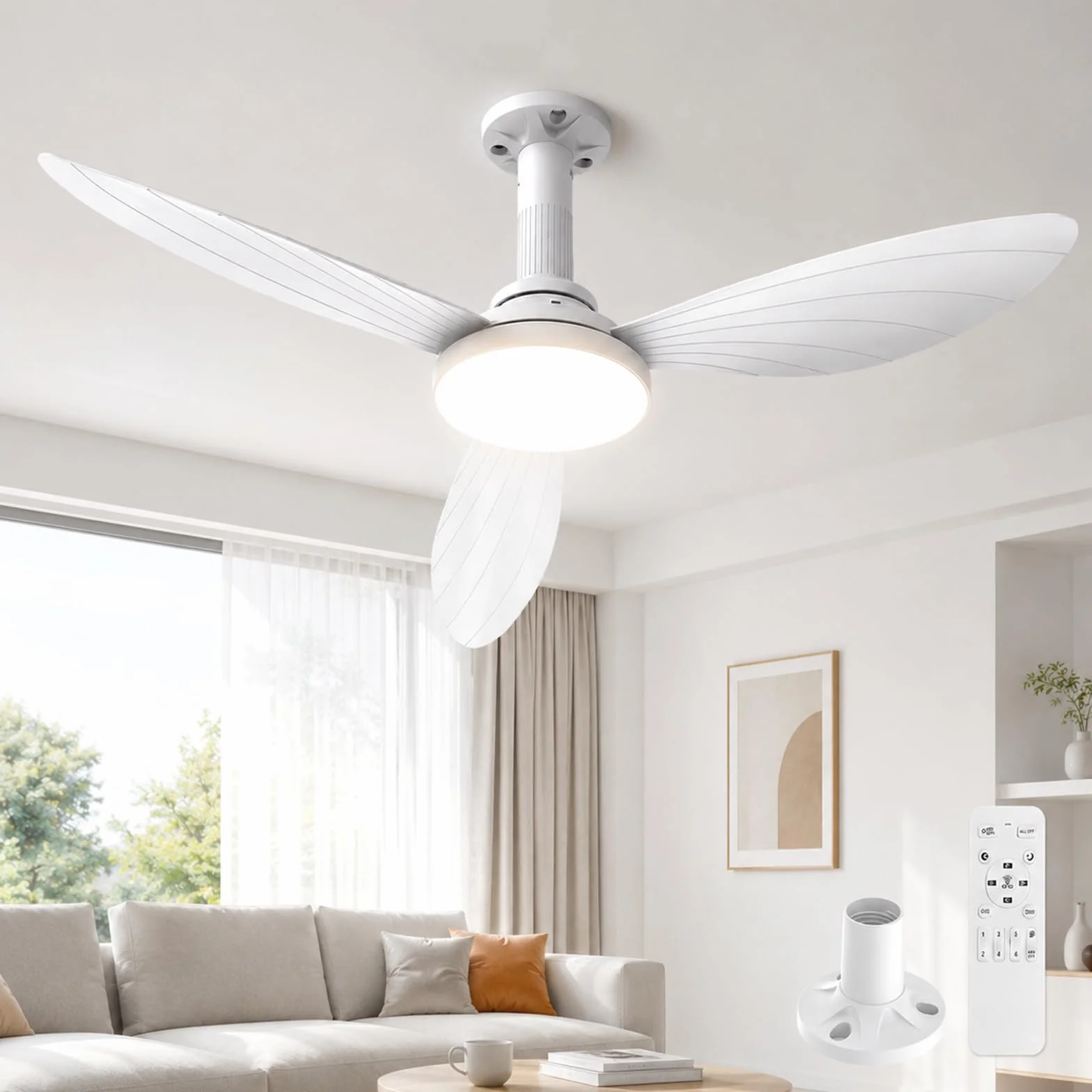 Hisummer Ventilador de Techo con Luz, Motor DC Reversible, 106cm, E27, Mando, Silencioso