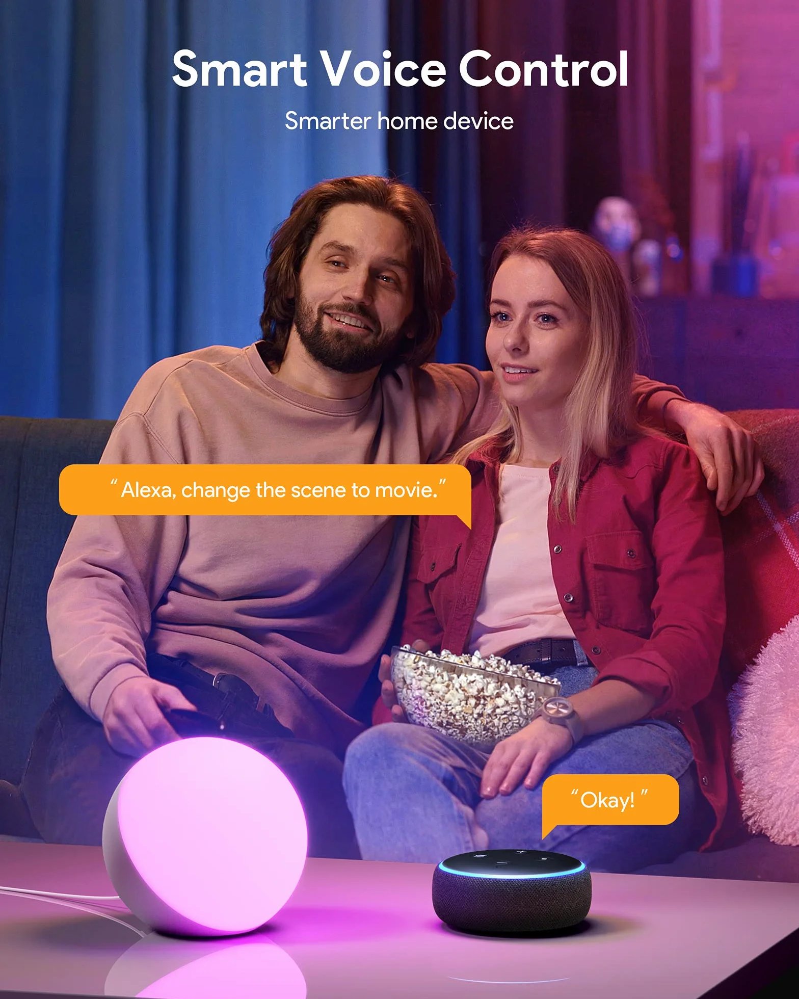 Hifree Lámpara de mesa inteligente compatible con Alexa y Google Home, luz nocturna táctil RGB regulable