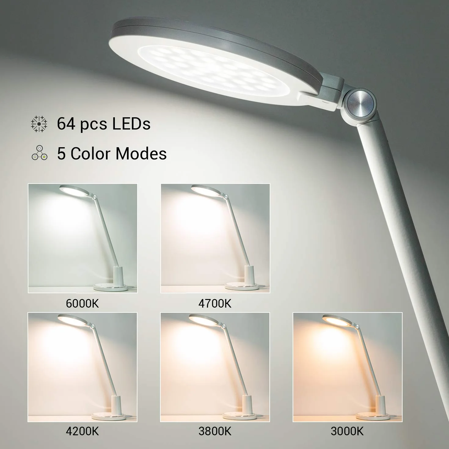 Lámpara de escritorio LED, 12W Lámpara de mesa de oficina Control táctil regulable 10 Brillo 5 niveles de color Protección ocular Lámparas de mesa Lámpara de noche(blanco)