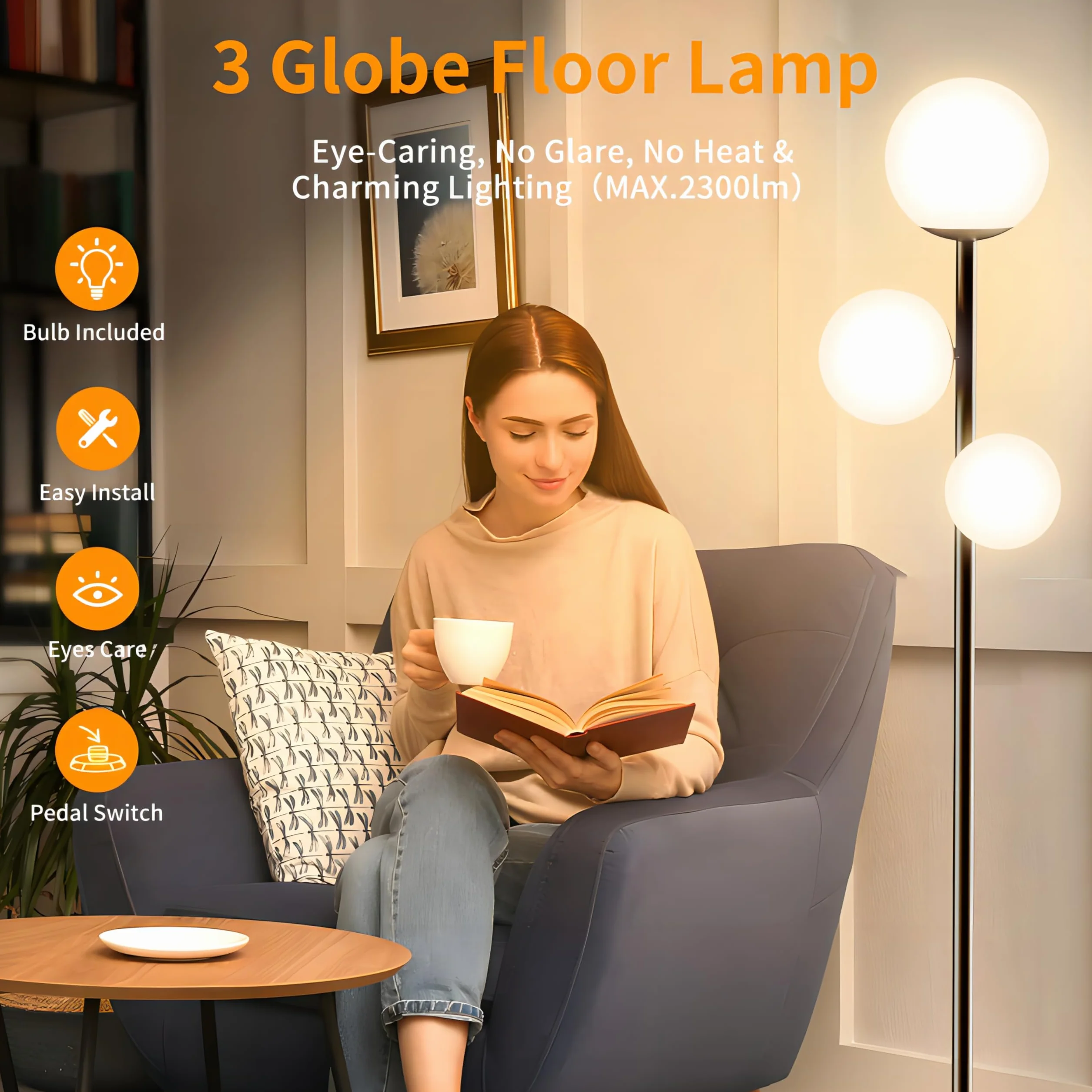 Lámpara de Pie 18W Moderna 3 Temperaturas de Color 3 Bombillas G9 3 Pantallas Alta con Interruptor