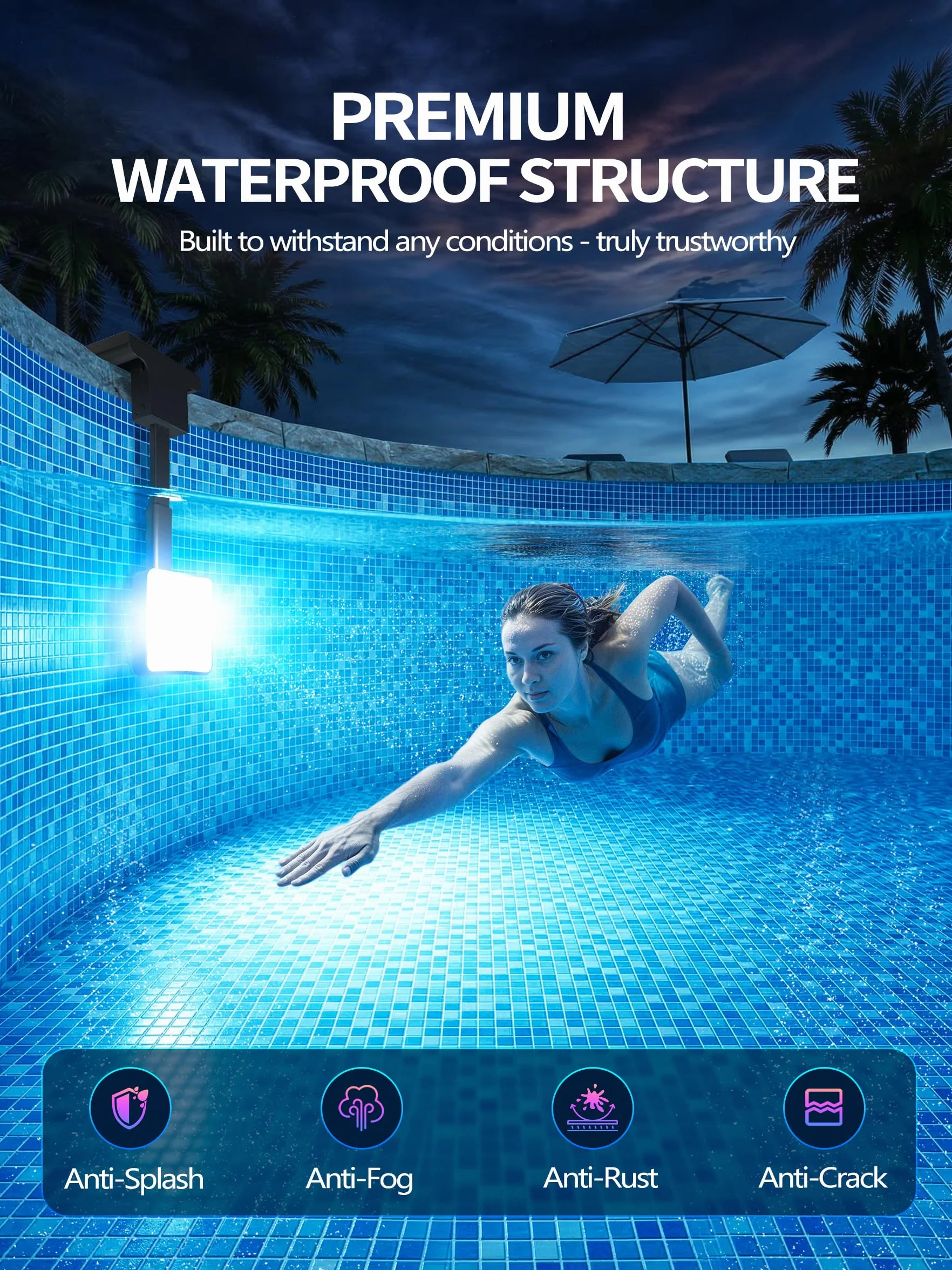 DeeprBlu Luz Piscina Solar Sumergible LED 10 Modos con Termómetro