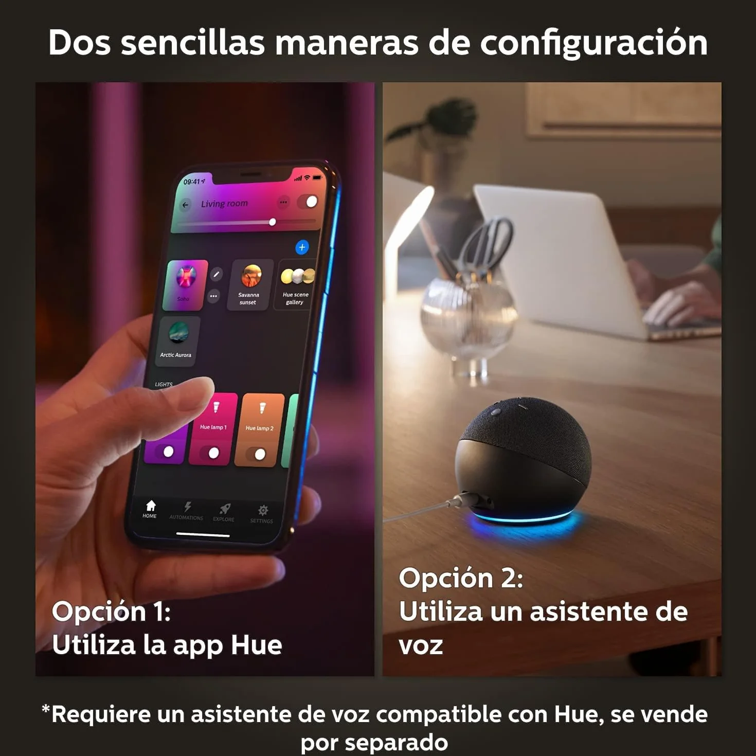 Philips Hue - Bombilla LED Inteligente, GU10, Luz Blanca y de Colores, 4.2W 400 lúmens, Compatible con Alexa y Google Home - Pack de 3 Bombillas LED inteligentes
