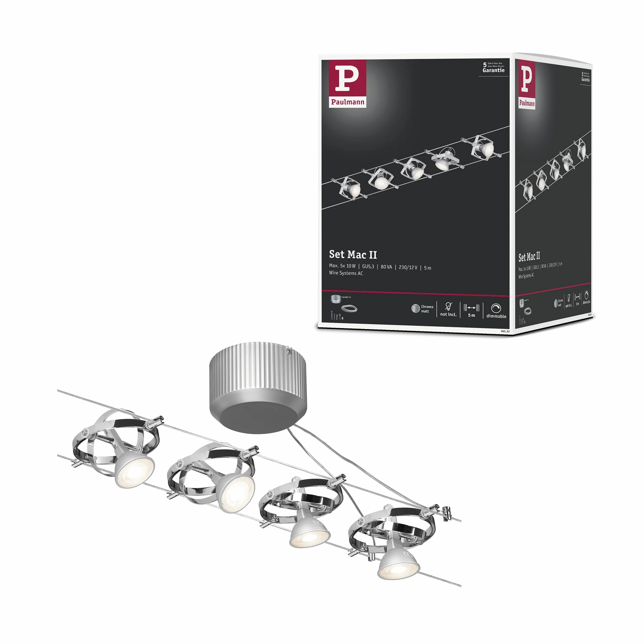Paulmann Mac II Kit Sistema Cableado Iluminación Luces Colgantes 5x10 W Cromado Mate