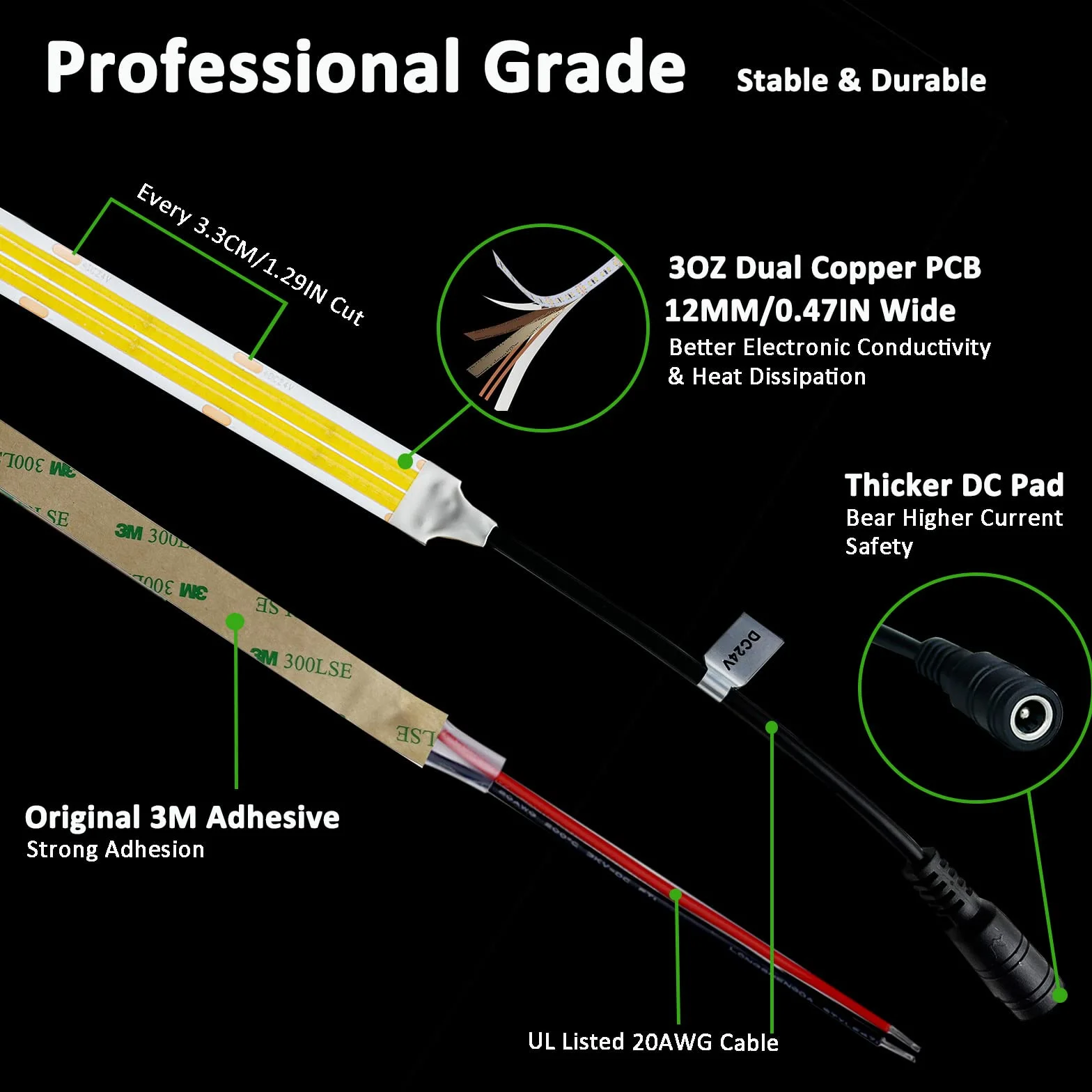 JOYLIT 24V Tira de Luces LED COB 5M Doble Fila IP65 Impermeable 3000K 12900LM CRI 95+ 125W Regulable Blanco Cálido