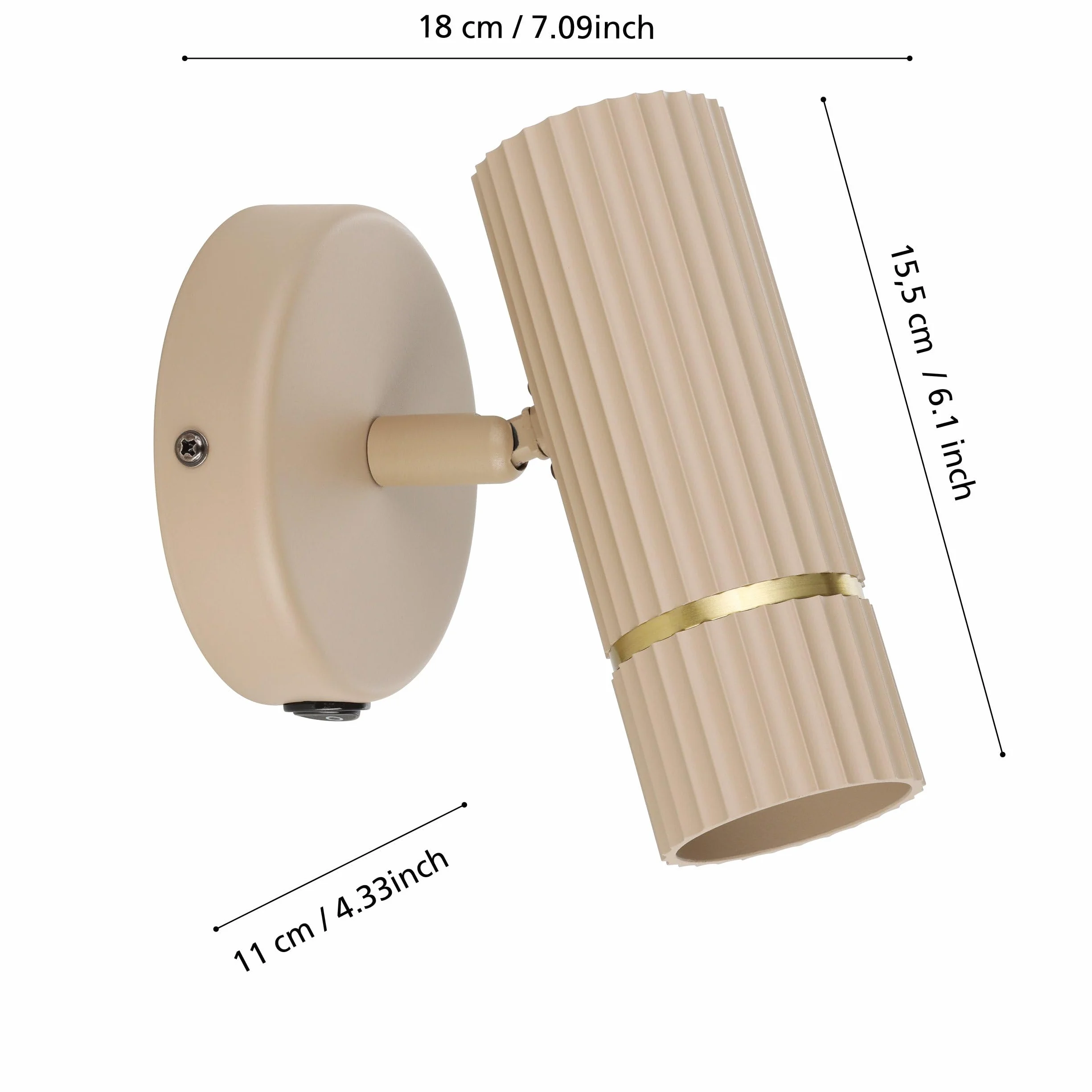 Eglo Caminia Lámpara de pared con foco orientable, interruptor y bombilla GU10, blanco cálido, metal beis y dorado