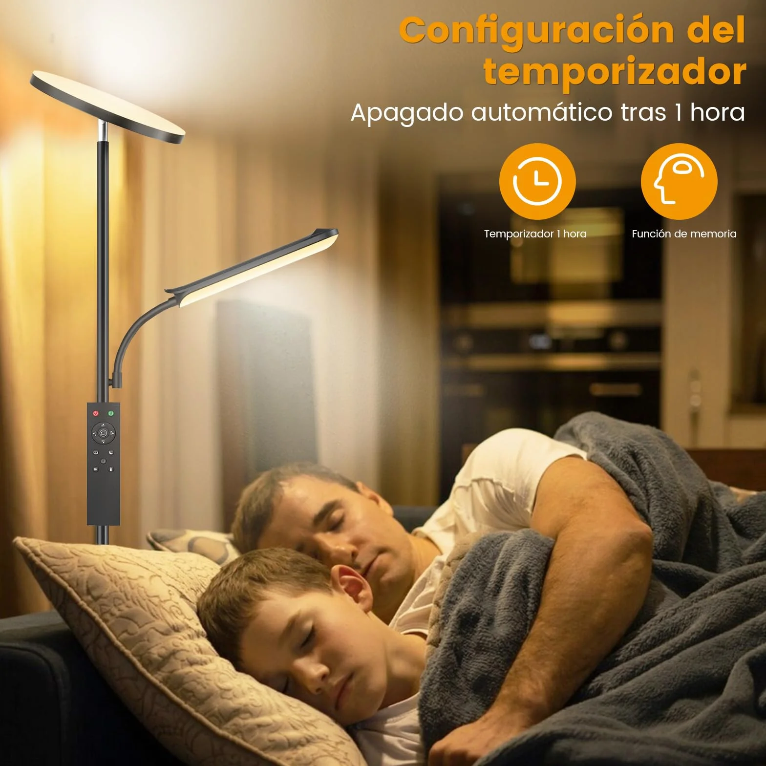 Lámpara de Pie LED Regulable 42W 4000LM para Salón con Luz de Lectura