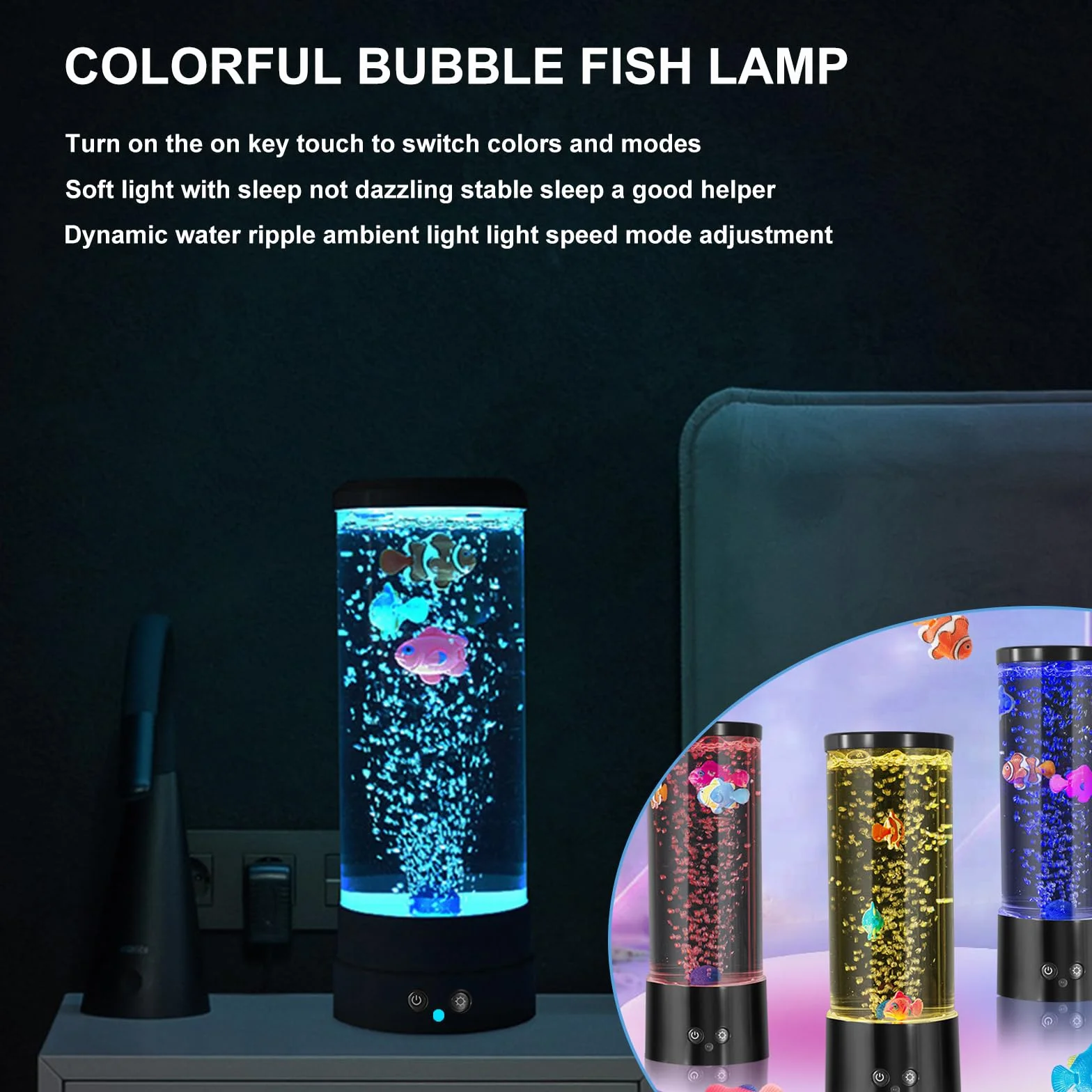 Lámpara de Lava Con Pez y Burbujas - 16 Colores y 4 Modos - Mando a Distancia - Ambiente Para Acuario - Cable USB