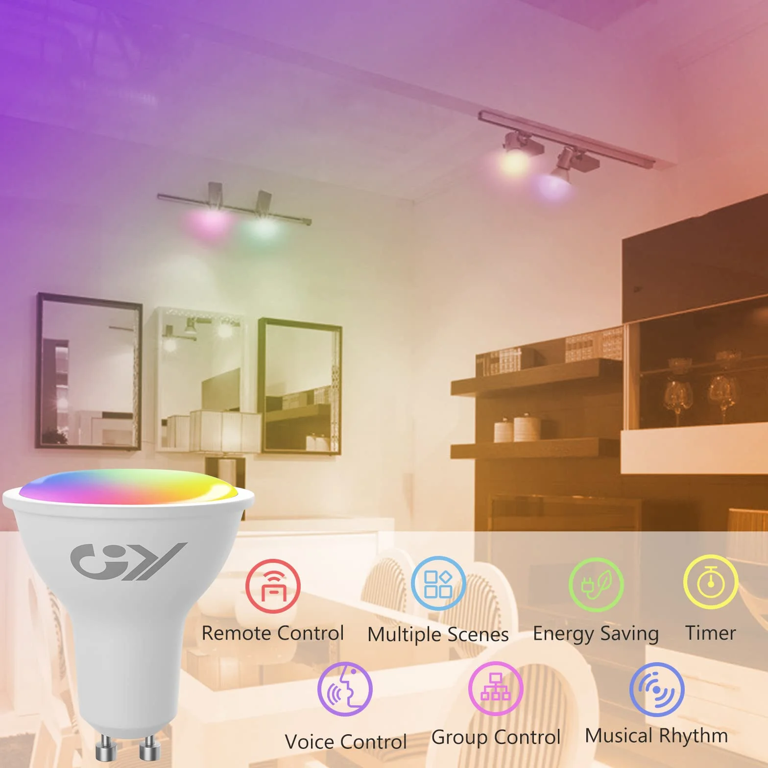 GY Bombilla LED Inteligente GU10 Compatible con Alexa/Google Home, 7W 500LM GU10, 2700K-6500K Luces Cálidas/Frías & RGB Regulable,Control de Voz, 6 Paquete