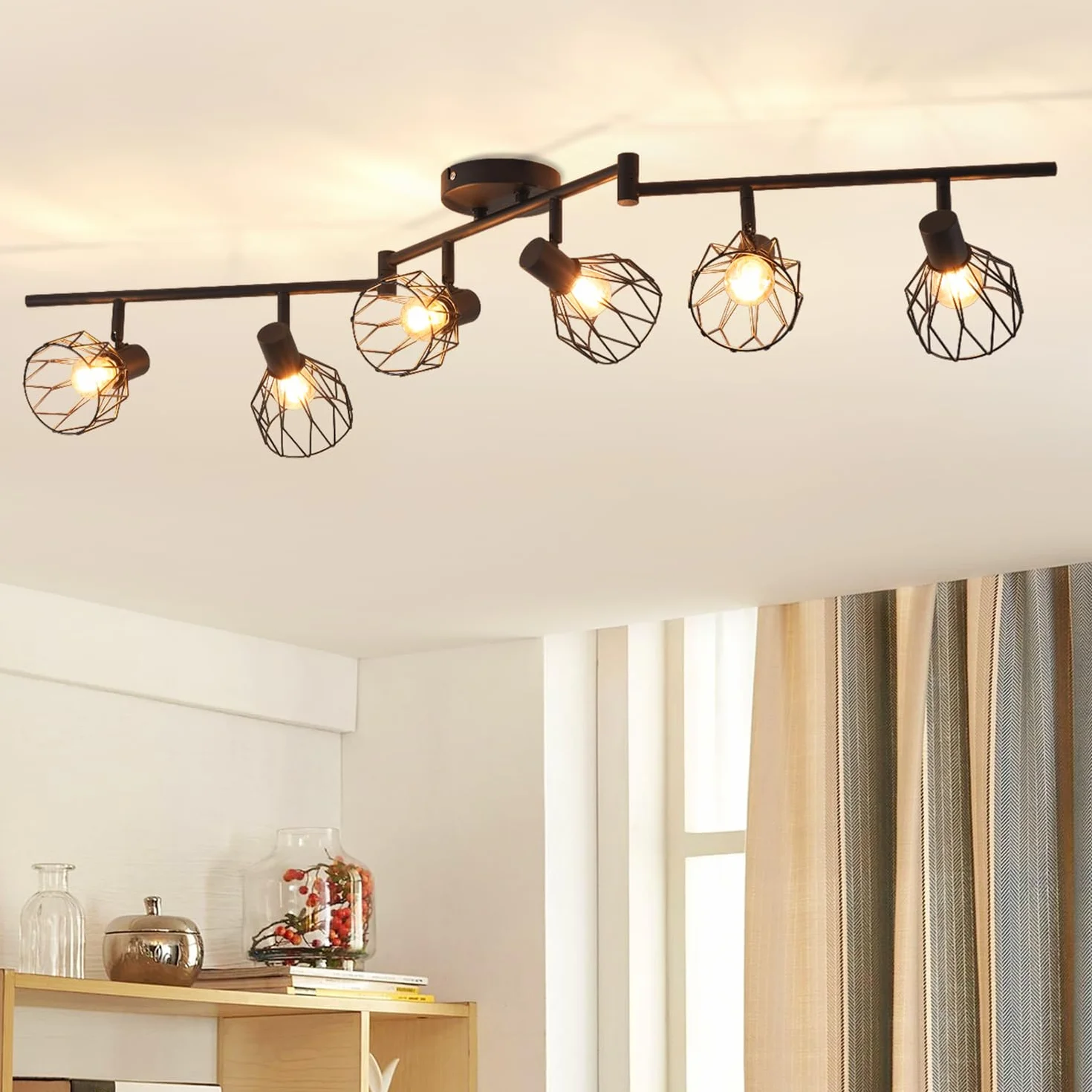 ANWIO Lámpara de Techo LED 6 Bases E14 Giratoria Negra para Interior Dormitorio Pasillo Cocina