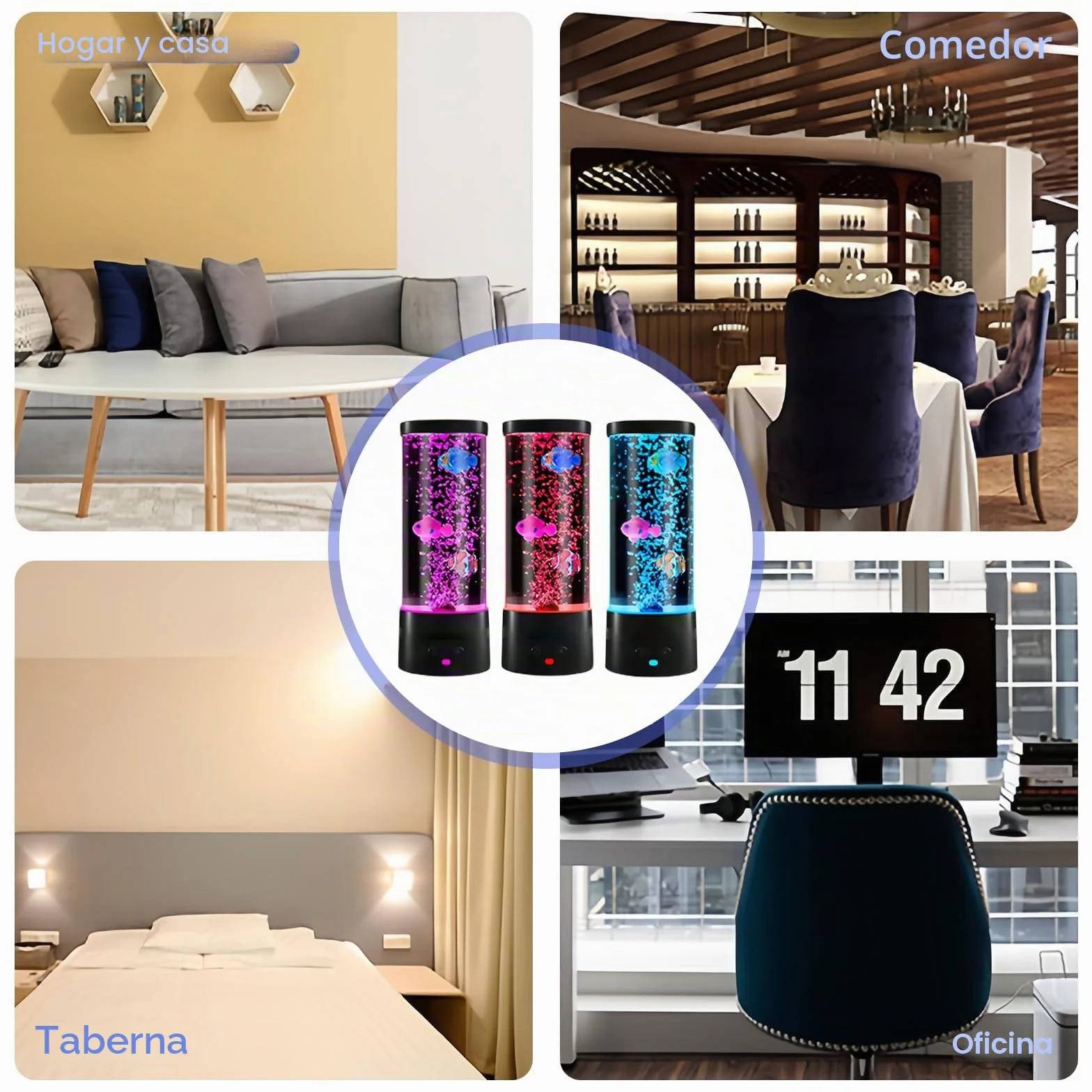 Lámpara de Lava Con Pez y Burbujas - 16 Colores y 4 Modos - Mando a Distancia - Ambiente Para Acuario - Cable USB